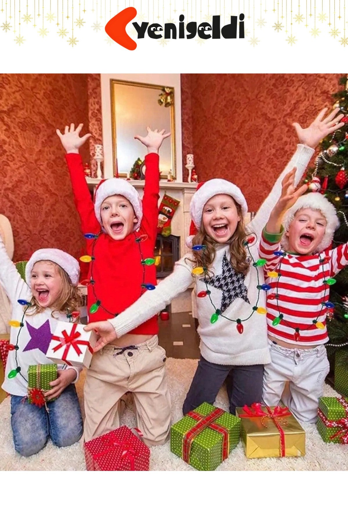 1 Adet Renkli Yılbaşı LED Işıklı Kolye - Parti ve Noel Dekorasyonu 3 Kademeli Yanma Modu