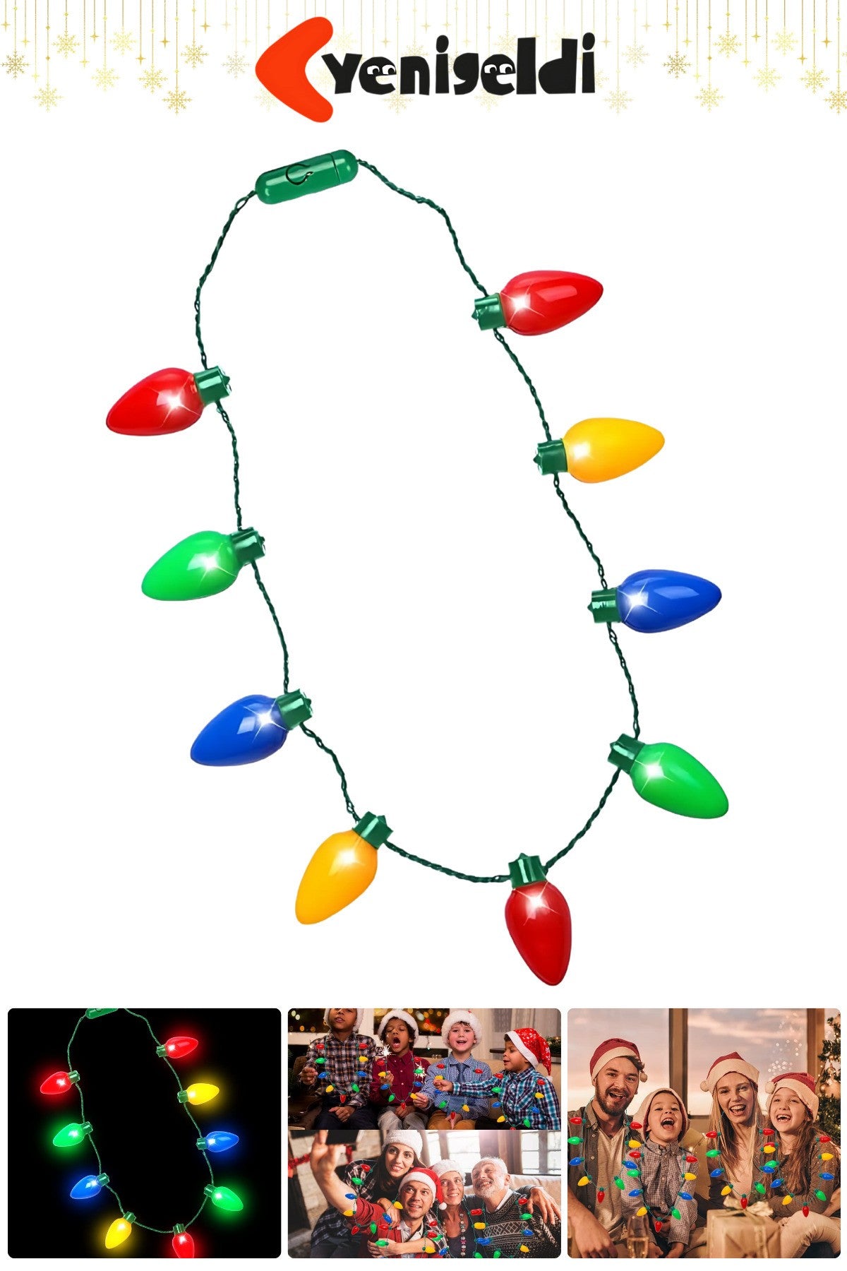 1 Adet Renkli Yılbaşı LED Işıklı Kolye - Parti ve Noel Dekorasyonu 3 Kademeli Yanma Modu