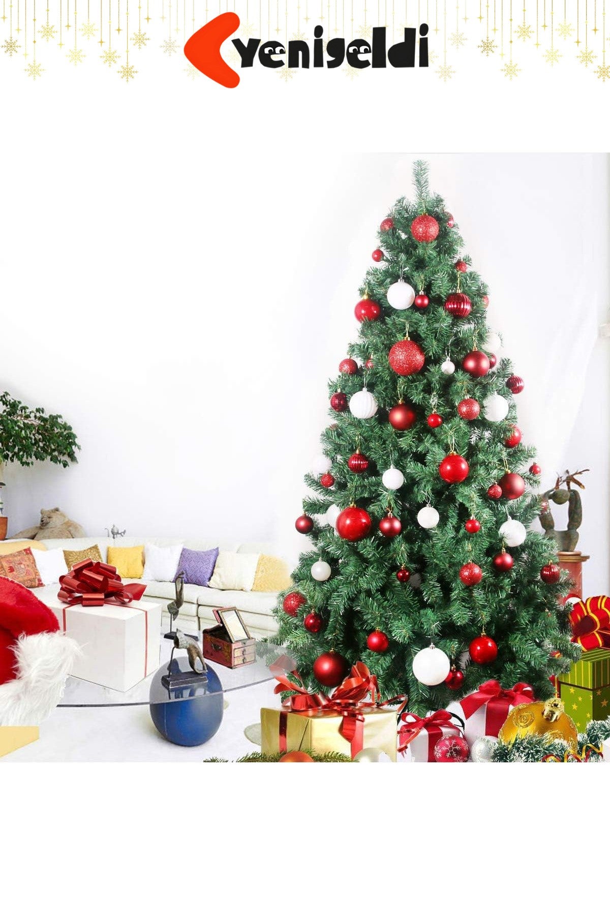 6 Adet Kırmızı Noel Ağacı Süsü – Mat, Parlak, Simli ve Yansıtıcı Dekoratif Yılbaşı Topu Seti