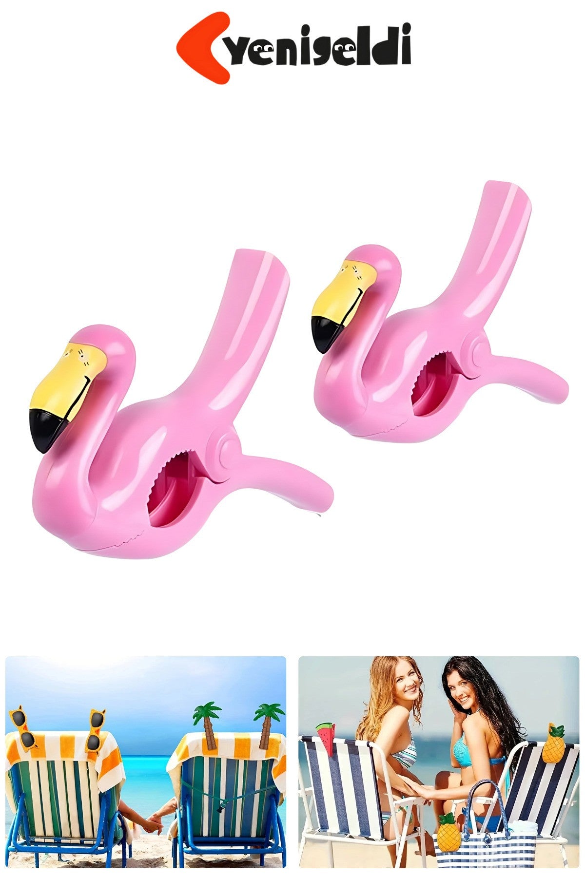 2 Adet Açık Pembe Flamingo Plaj Havlu Mandal Klipsi – Güçlü Tutuş ve Taşınabilir