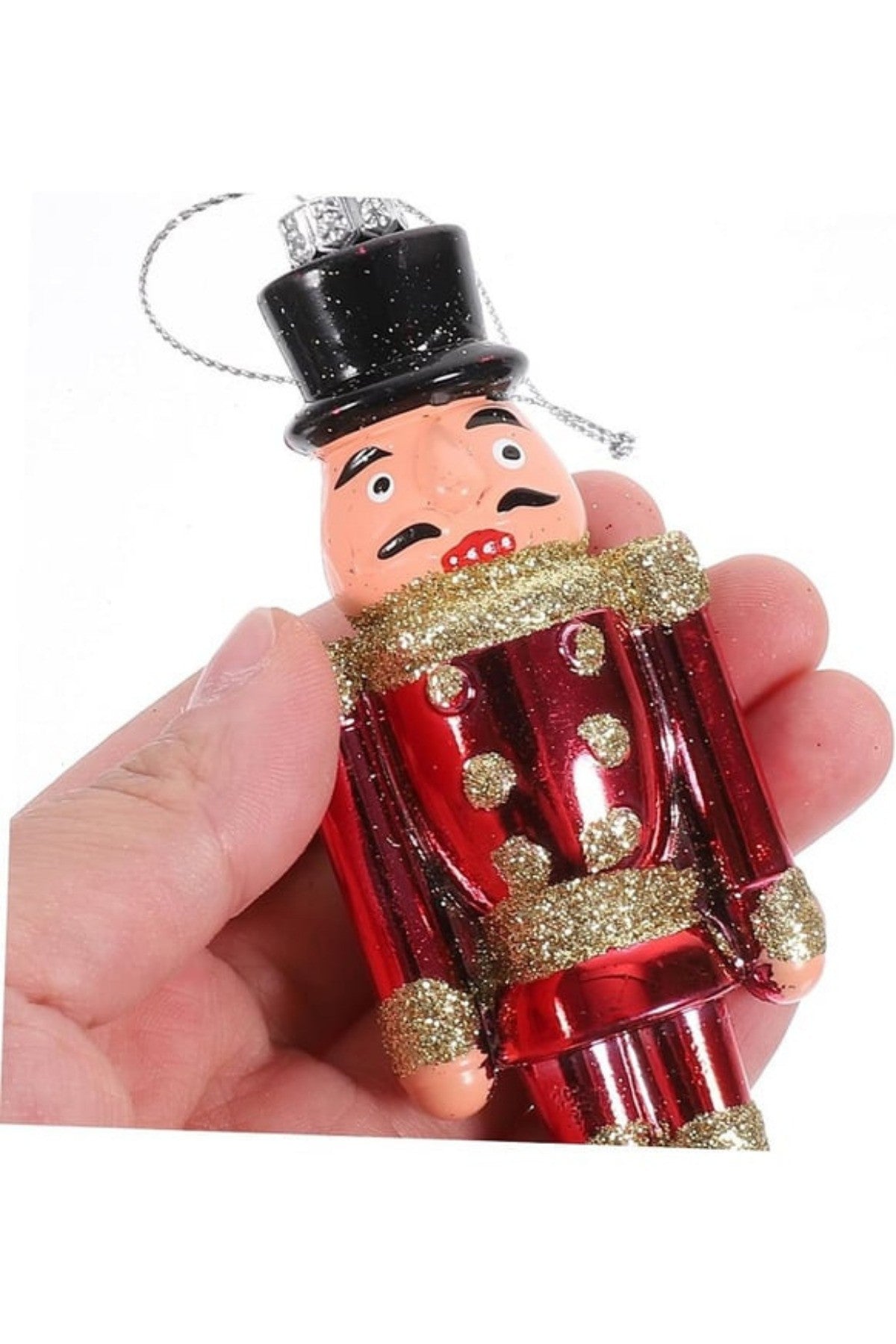 4 Adet Fındıkkıran Noel Ağacı Süsü – Kırmızı Simli ve Parlak Dekoratif Yılbaşı Figürü