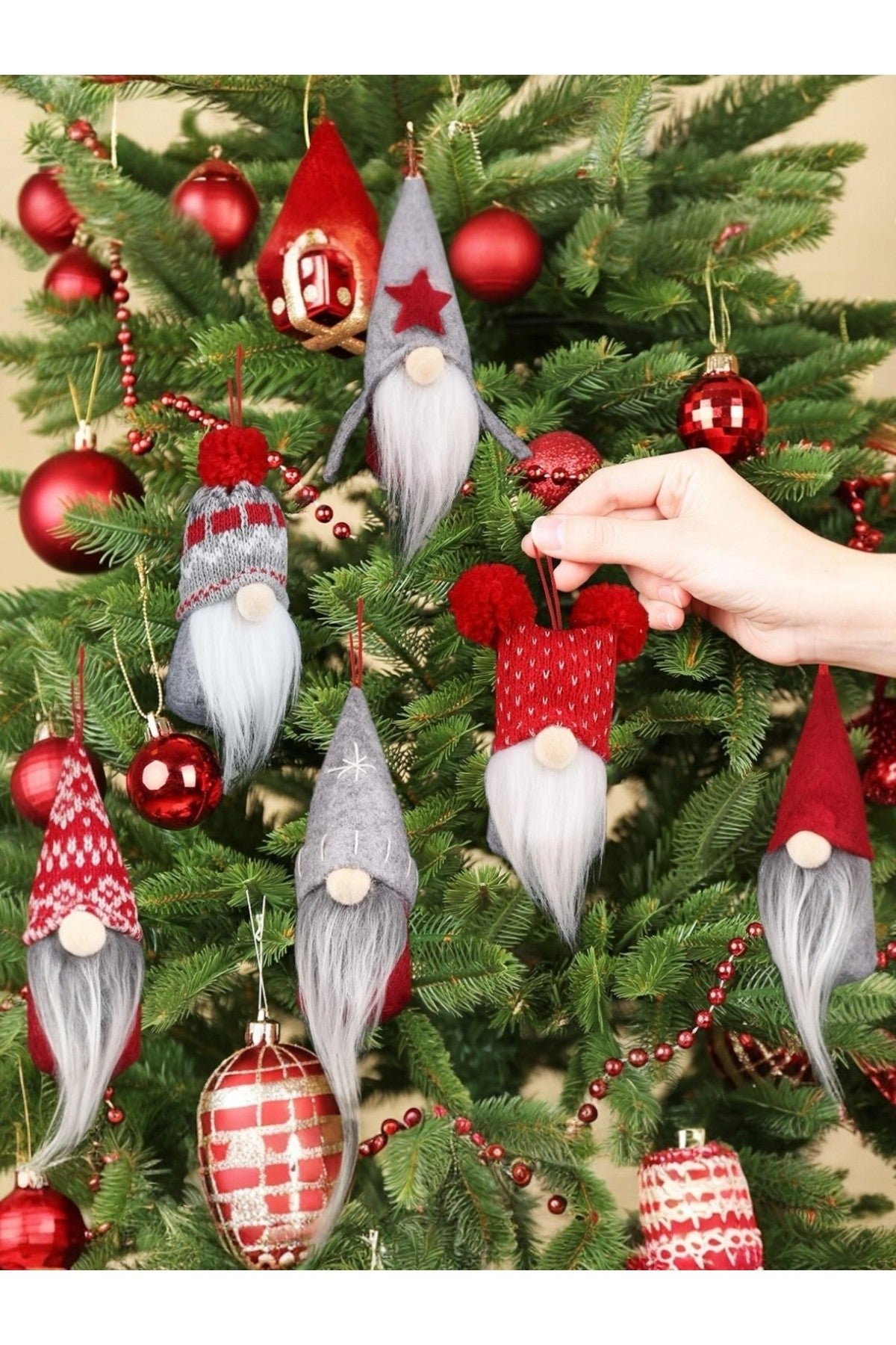 6 Adet (14-16 cm ) Gnome Yılbaşı Noel İskandinav Şans Cücesi Süs Dekorasyon Yılbaşı Ağaç
