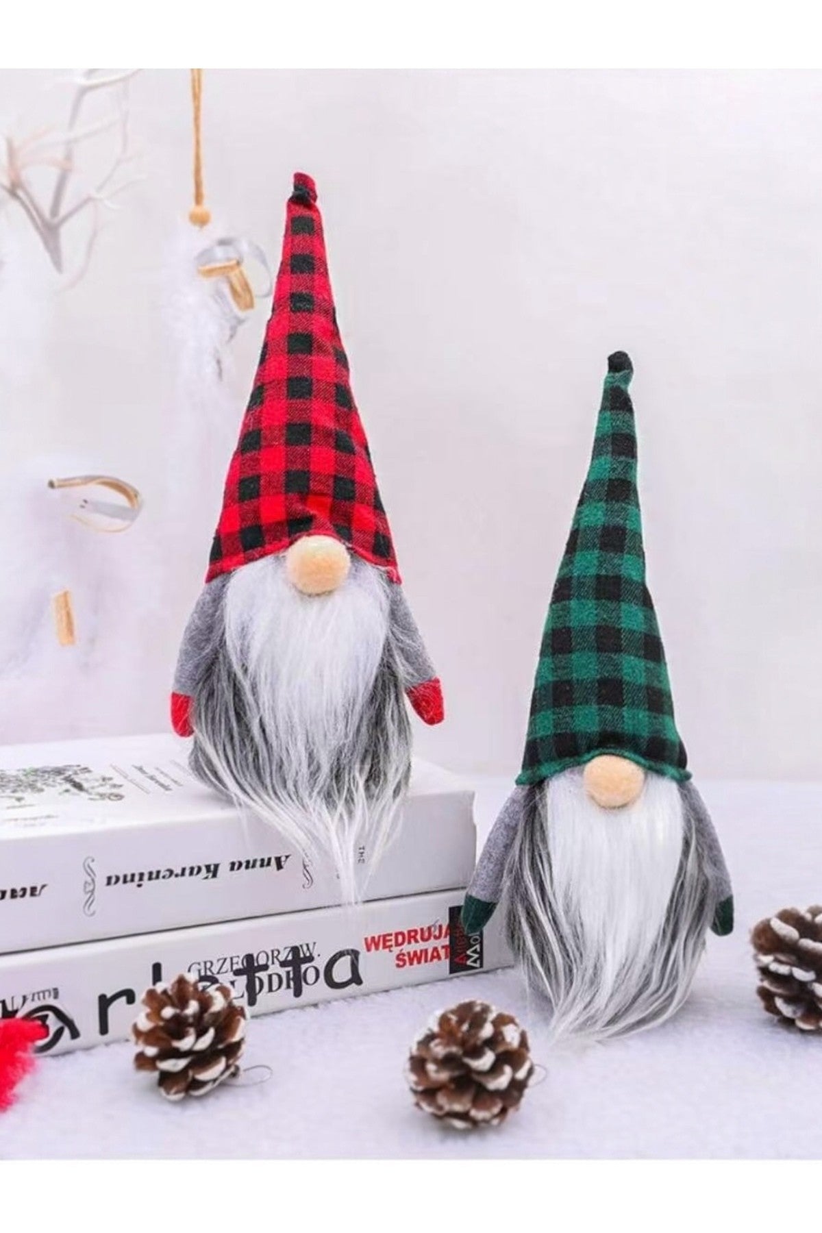 1 Adet Ekose Şapkalı İskandinav Peluş Gnome Yılbaşı Şans Cücesi Süsü Noel Parti Dekorasyon Süs