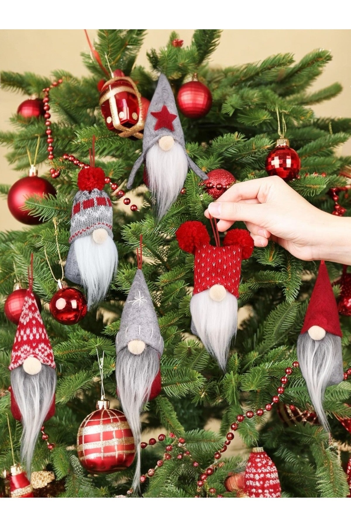 1 Adet Ekose Şapkalı İskandinav Peluş Gnome Yılbaşı Şans Cücesi Süsü Noel Parti Dekorasyon Süs