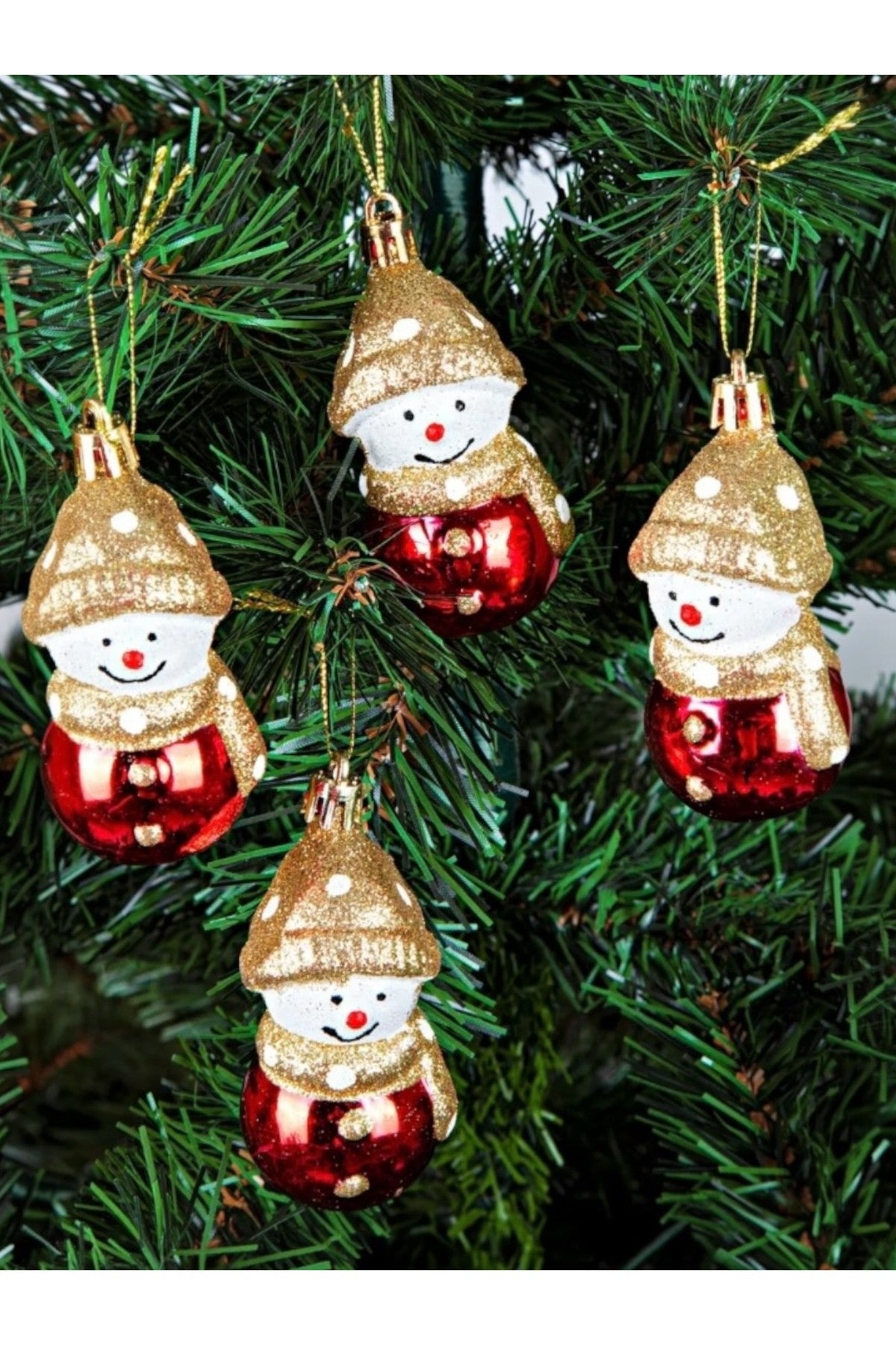 4 Adet Altın Şapkalı Kardan Adam Yılbaşı Süsü Noel Ağaç Süs Parti Dekorasyon