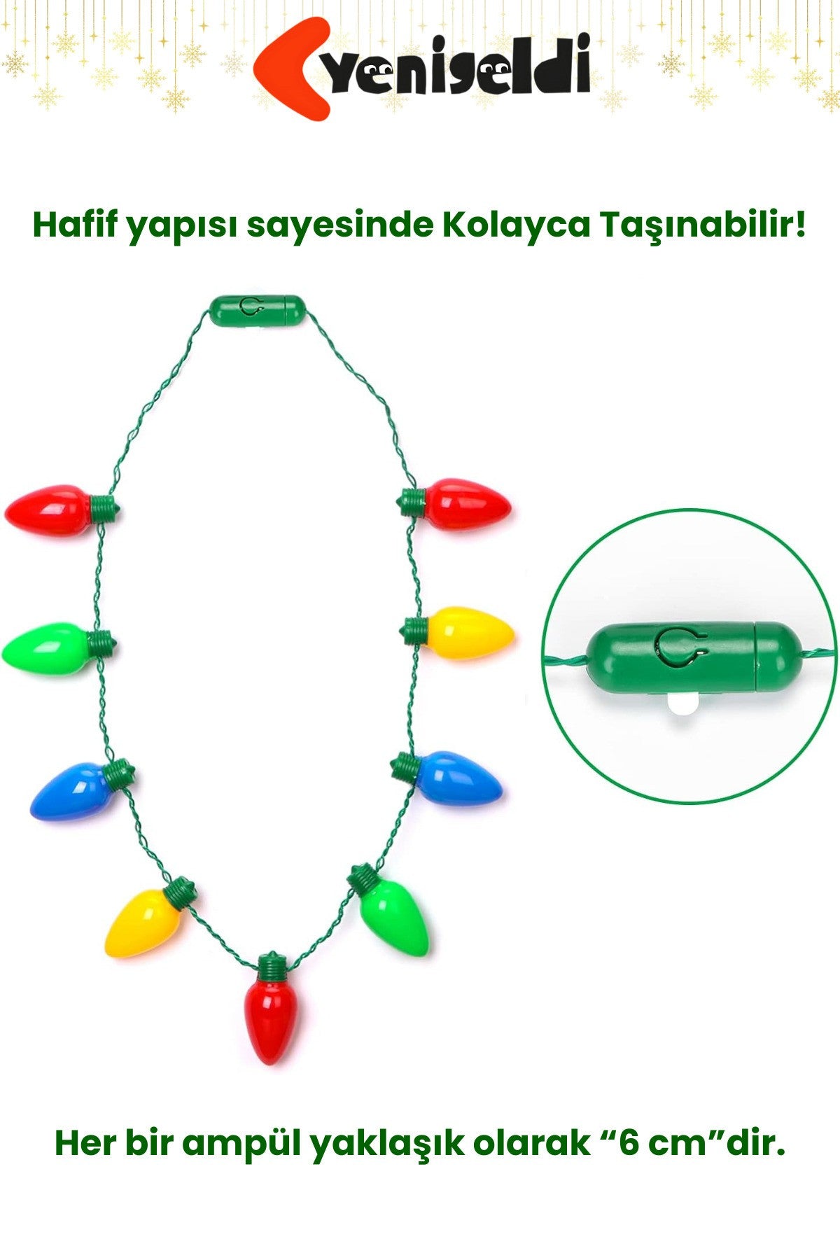 1 Adet Renkli Yılbaşı LED Işıklı Kolye - Parti ve Noel Dekorasyonu 3 Kademeli Yanma Modu