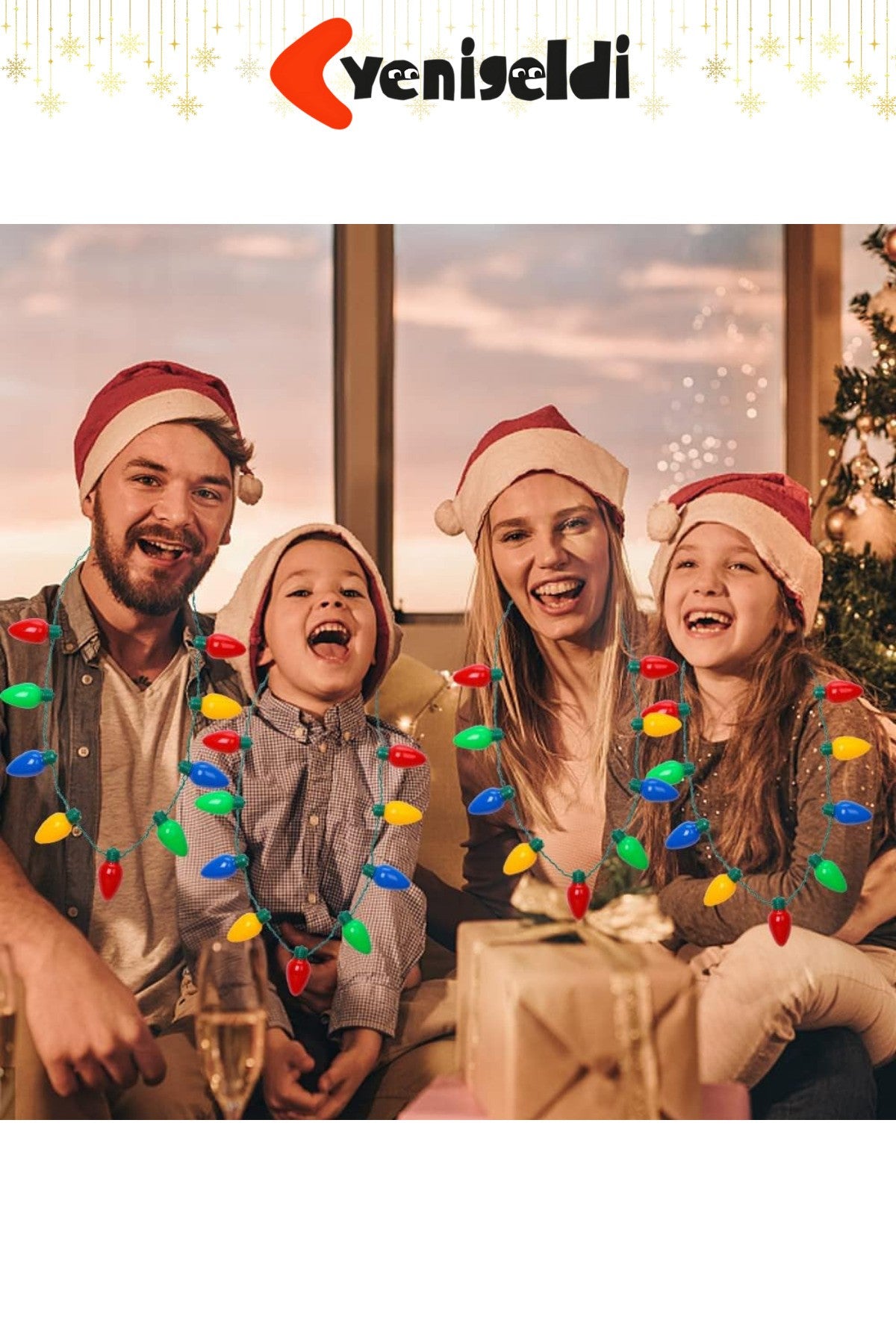 1 Adet Renkli Yılbaşı LED Işıklı Kolye - Parti ve Noel Dekorasyonu 3 Kademeli Yanma Modu