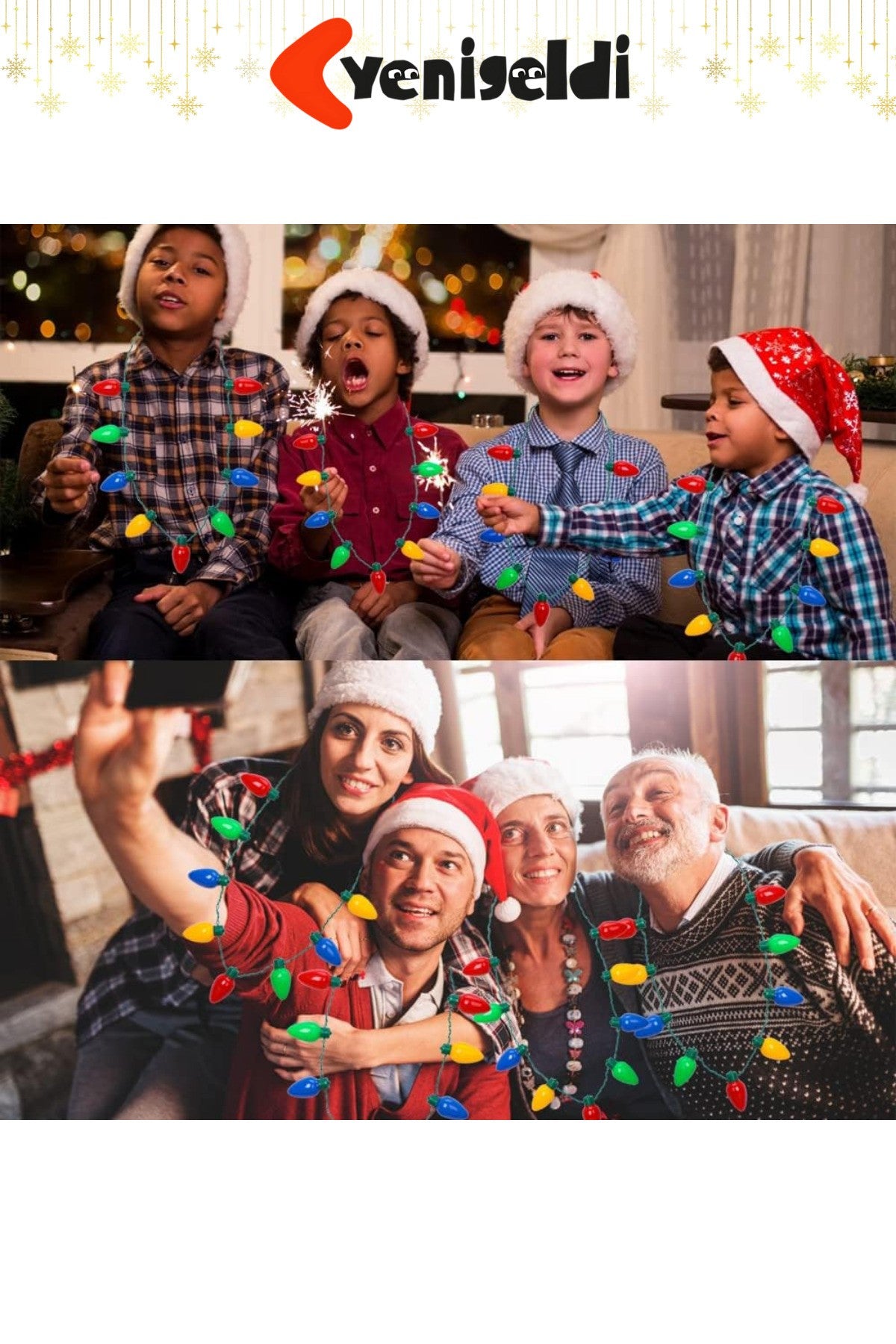 1 Adet Renkli Yılbaşı LED Işıklı Kolye - Parti ve Noel Dekorasyonu 3 Kademeli Yanma Modu