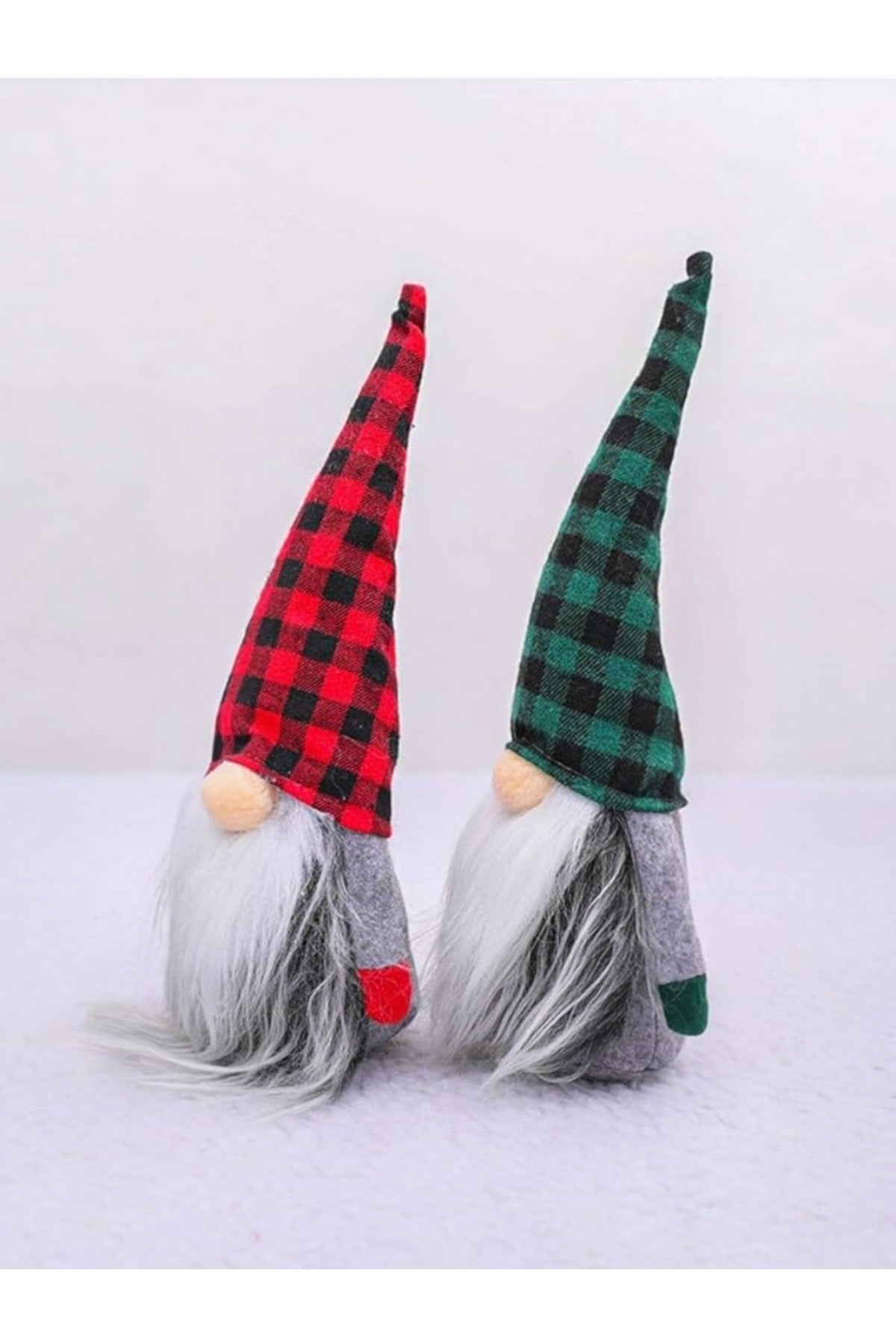2 Adet Ekose Şapkalı İskandinav Peluş Gnome Yılbaşı Şans Cücesi Süsü Noel Parti Dekorasyon Süs