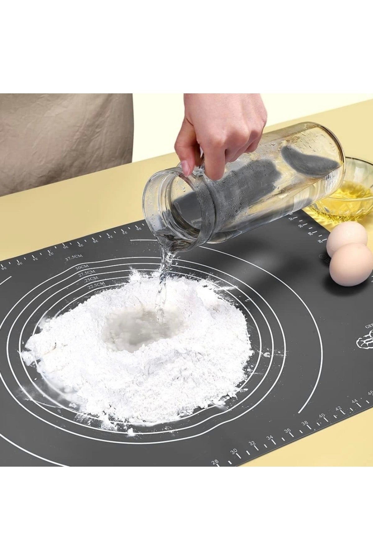 Gri Silikon Yapışmaz Hamur Açma Matı, Ölçekli Hamur Açma Altlığı Masa Tezgah Yüzey Koruyucu 50x40cm
