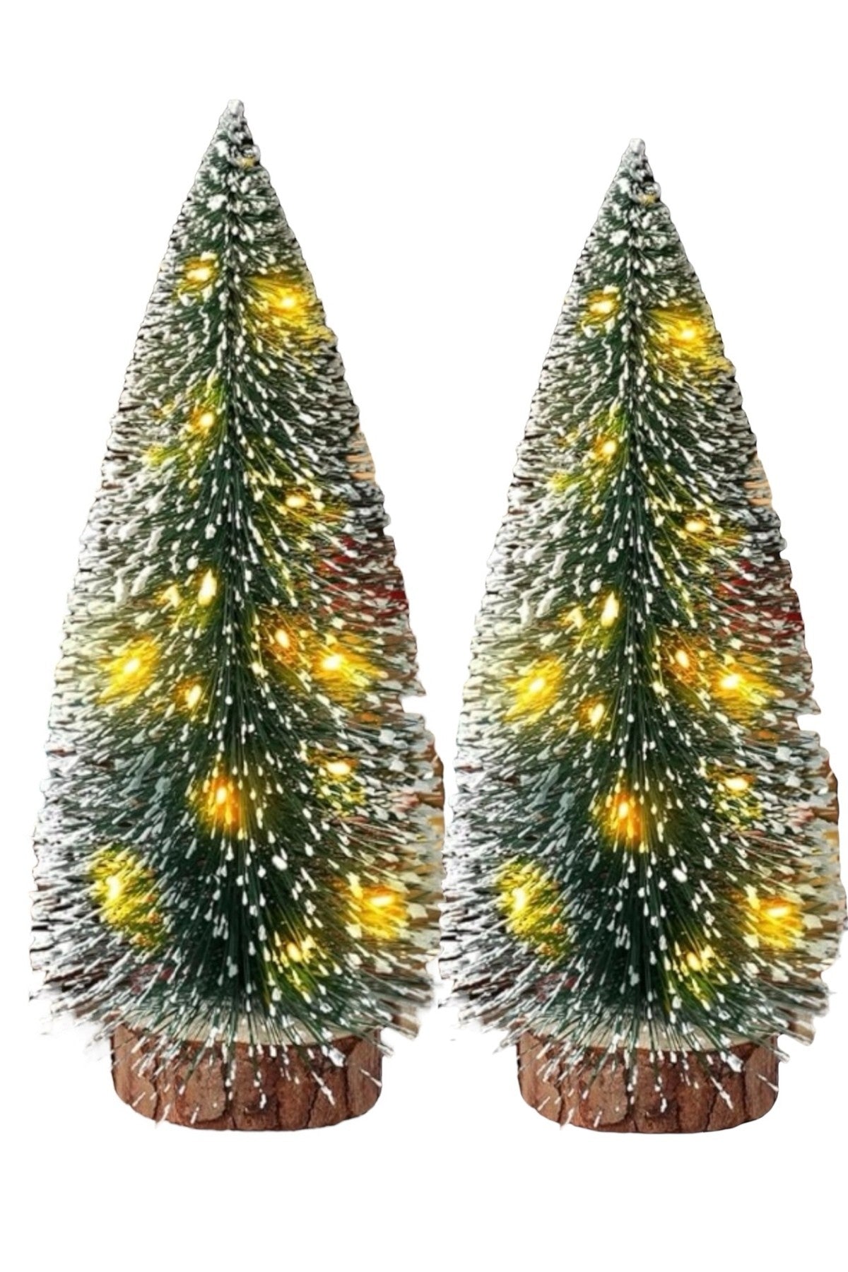 2 Adet 16cm Kendinden Işıklı 3 Kademeli Mini Yılbaşı Ağacı – Kar Efektli LED Masaüstü Çam Dekor