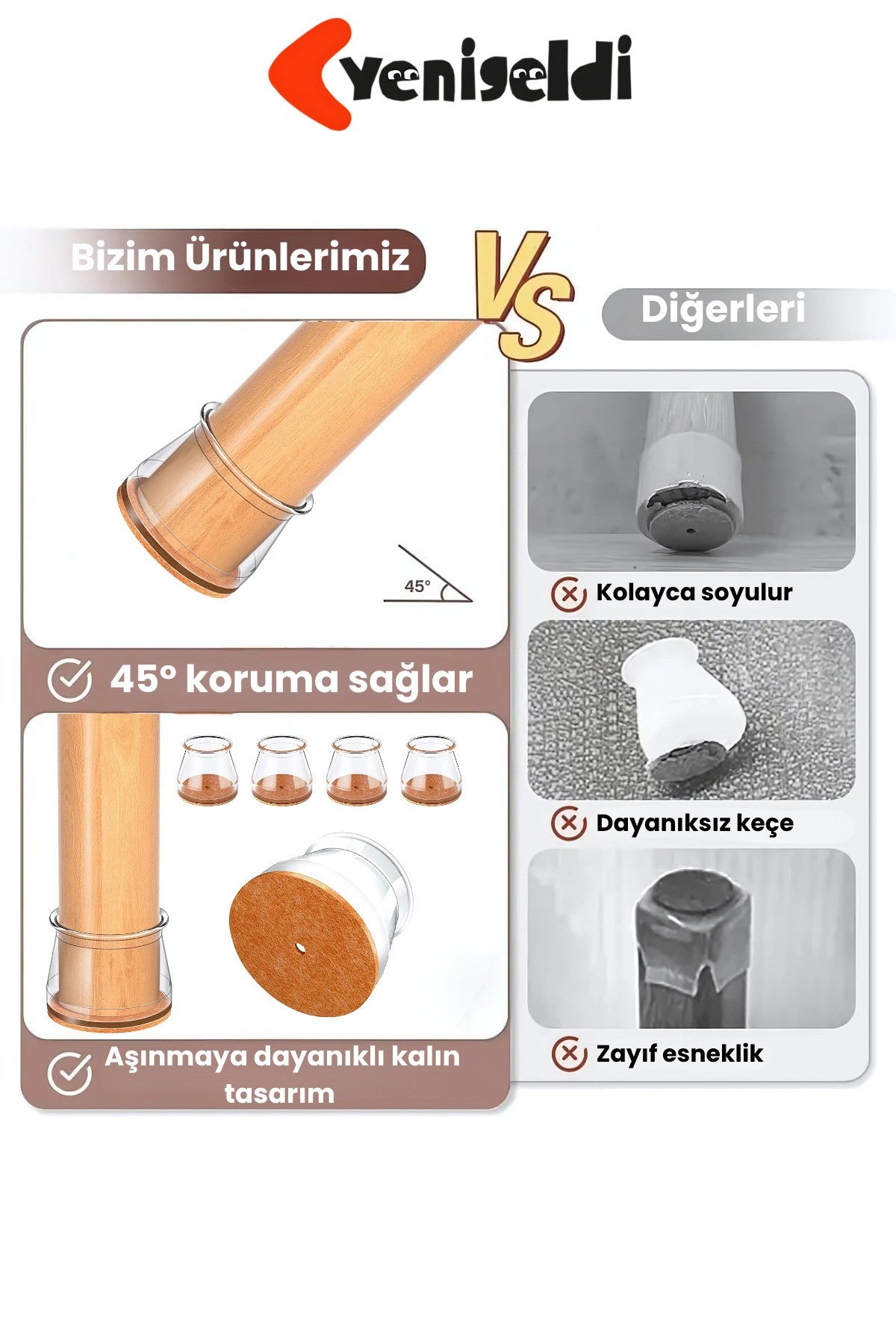 24 Adet Yuvarlak Sandalye Pabucu (T:3,6cm U:3,6cm) Şeffaf Silikon İnce Keçeli Sandalye Pabucu
