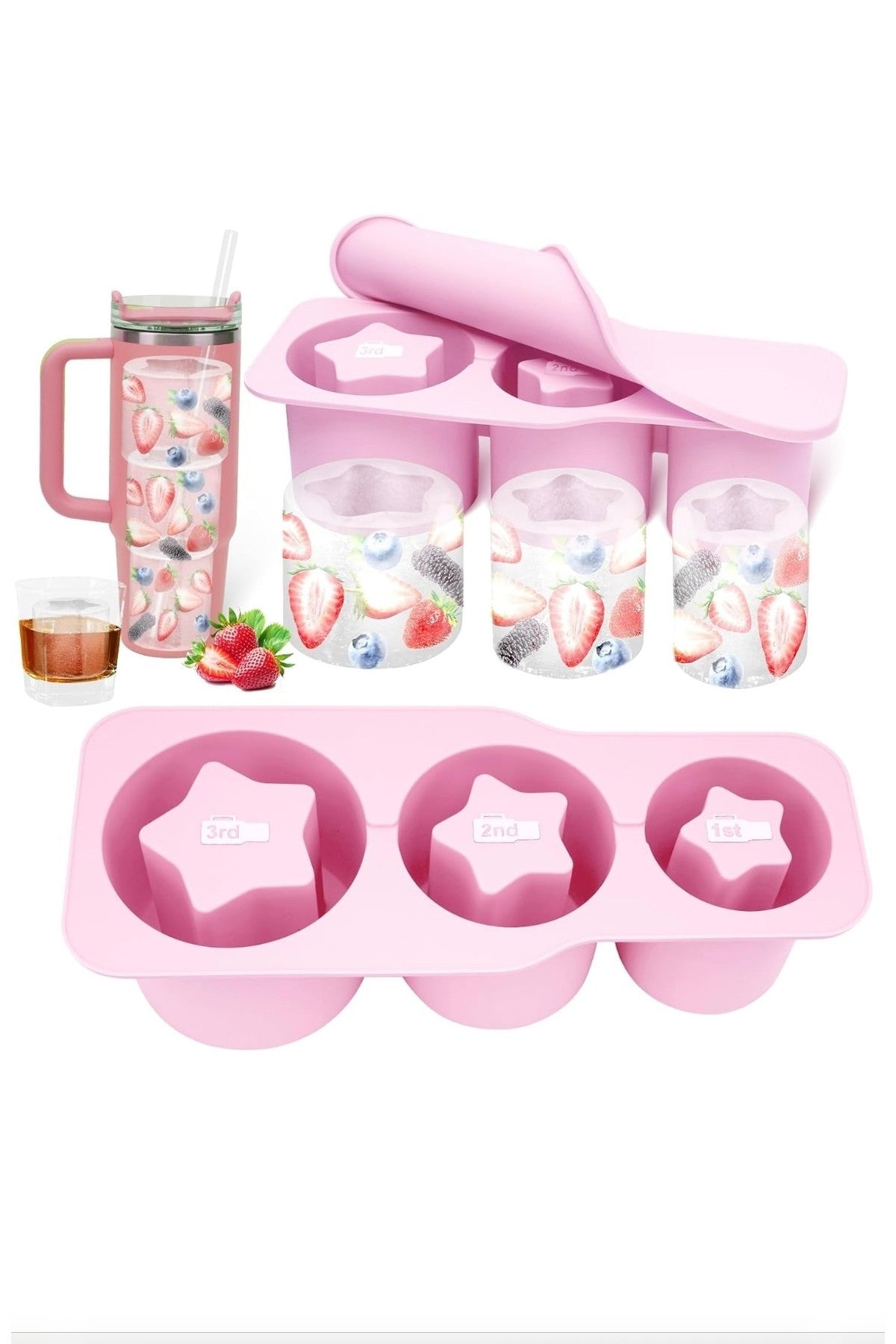 Stanly Quencher Uyumlu Yıldız Şekilli 3 Bölmeli Silikon Silindir Buz Kalıbı