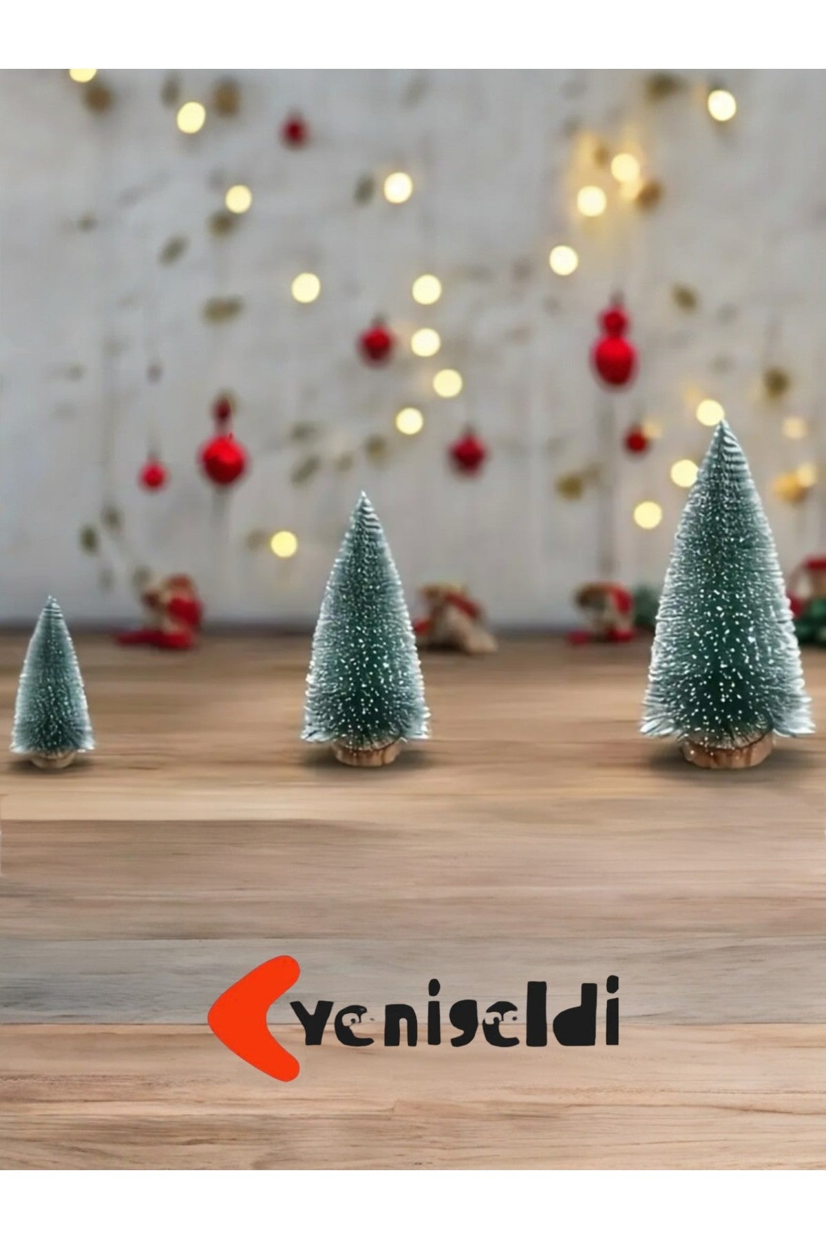 3’lü Mini (10-15-20 Cm) Kar Efektli Çam Ağacı Seti Masa Üstü Yılbaşı Süsü, Dekorasyon Ağacı