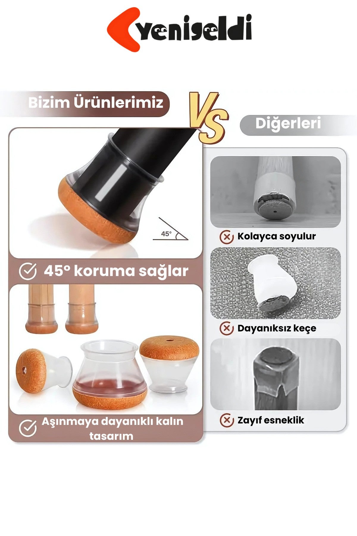 16 Adet Yuvarlak Sandalye Pabucu (T:2,4cm U:3,0cm) Şeffaf Silikon Kalın Keçeli Sandalye Pabucu