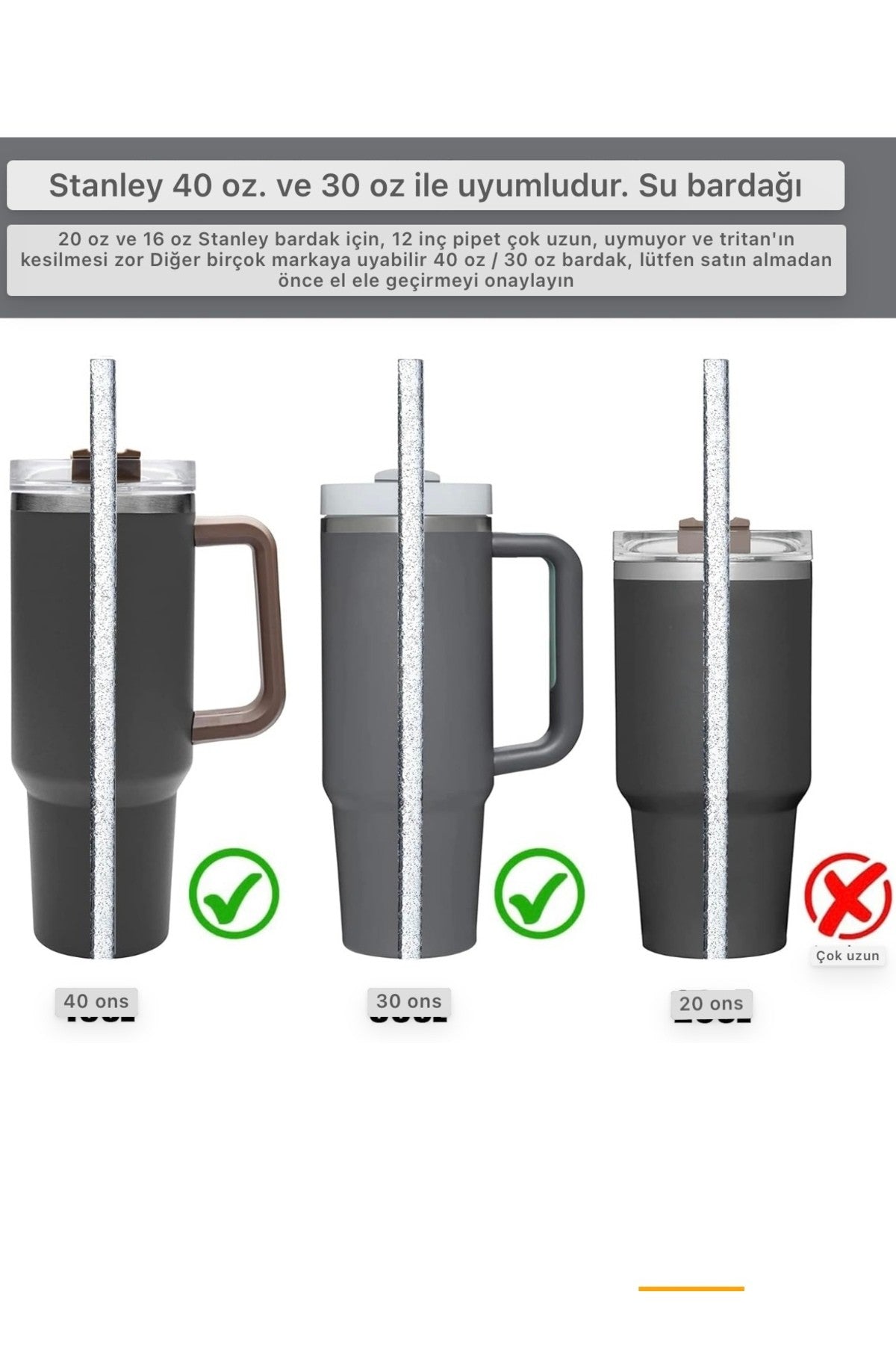 4 Adet 30cm Stanly Quencher Uyumlu Tritan Malzeme Simli Pipet