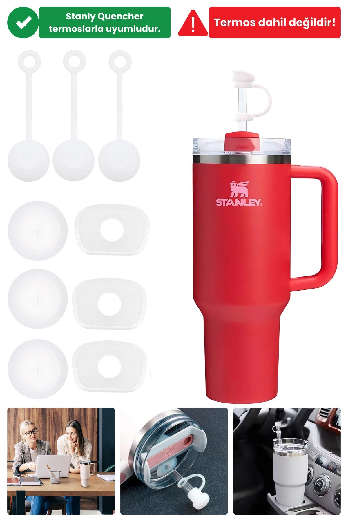 1 Set ( 3 Parça ) Şeffaf Quencher Termos Için Sızdırmaz Dökülmez Set