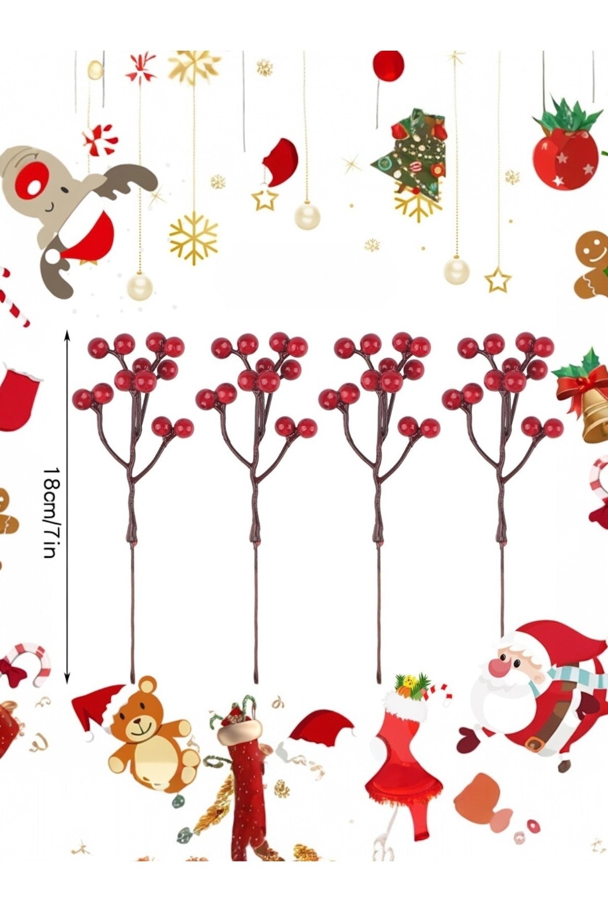 4 Adet 18 Cm Kokina Red Berry Yılbaşı Süsü Yılbaşı Uğuru T-105