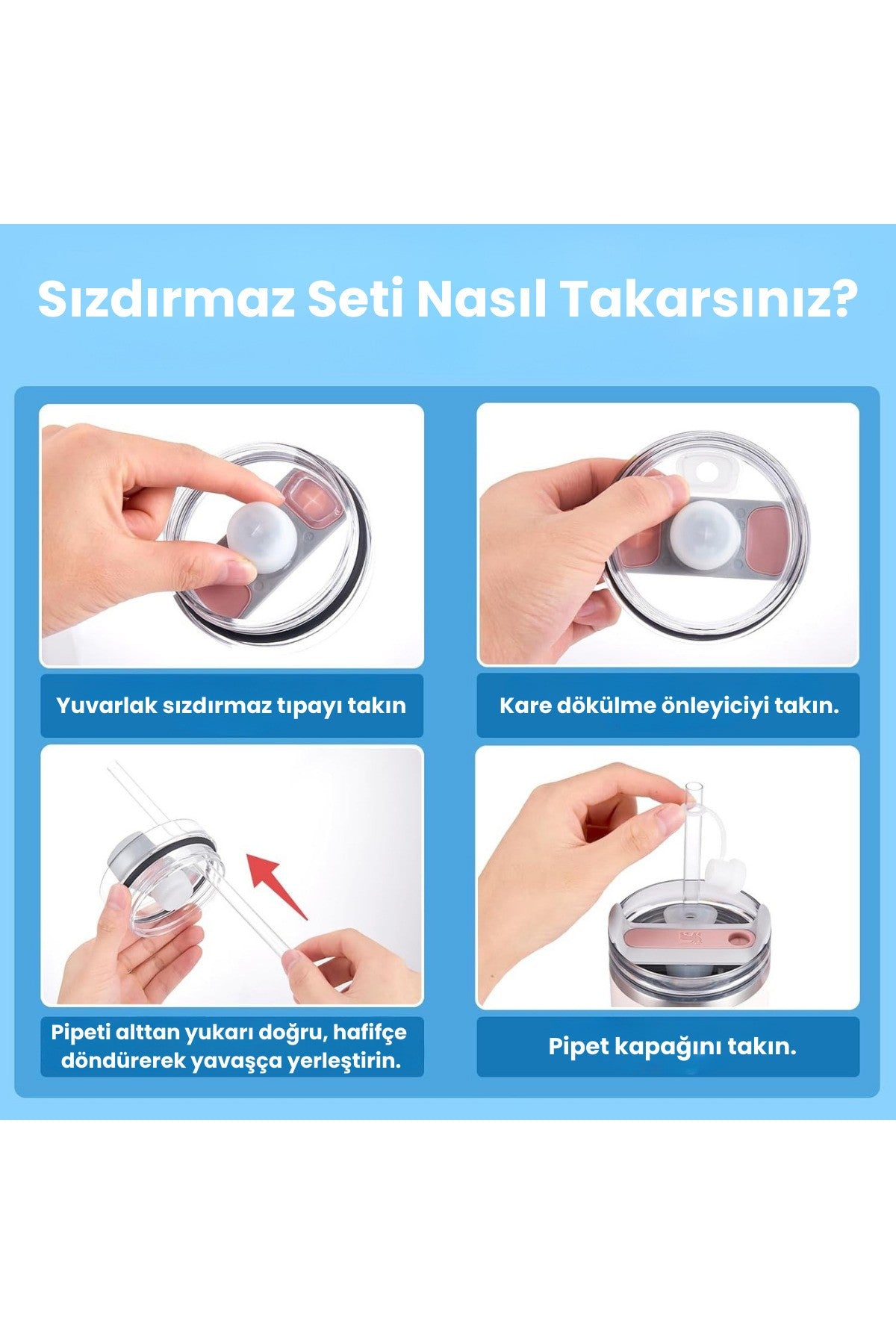1 Set ( 3 Parça ) Şeffaf Quencher Termos Için Sızdırmaz Dökülmez Set