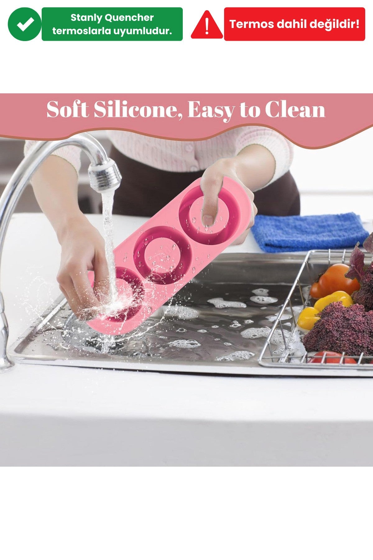 1 Adet Silikon Buz Kalıbı - Stnly Quencher 20/30/40oz Uyumlu Kapaklı ve Dayanıklı Buz Kalıbı