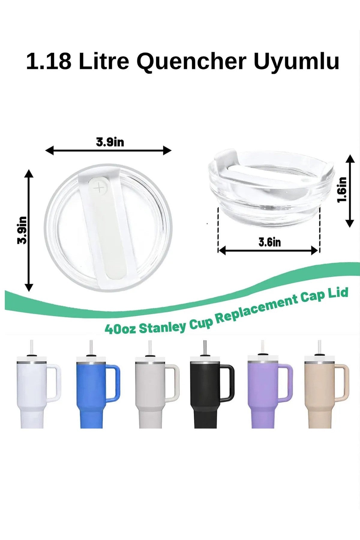 Quencher 40 Oz 1.18 LT Uyumlu Pipetli Termos Kapak - Kapak Quencher Lid