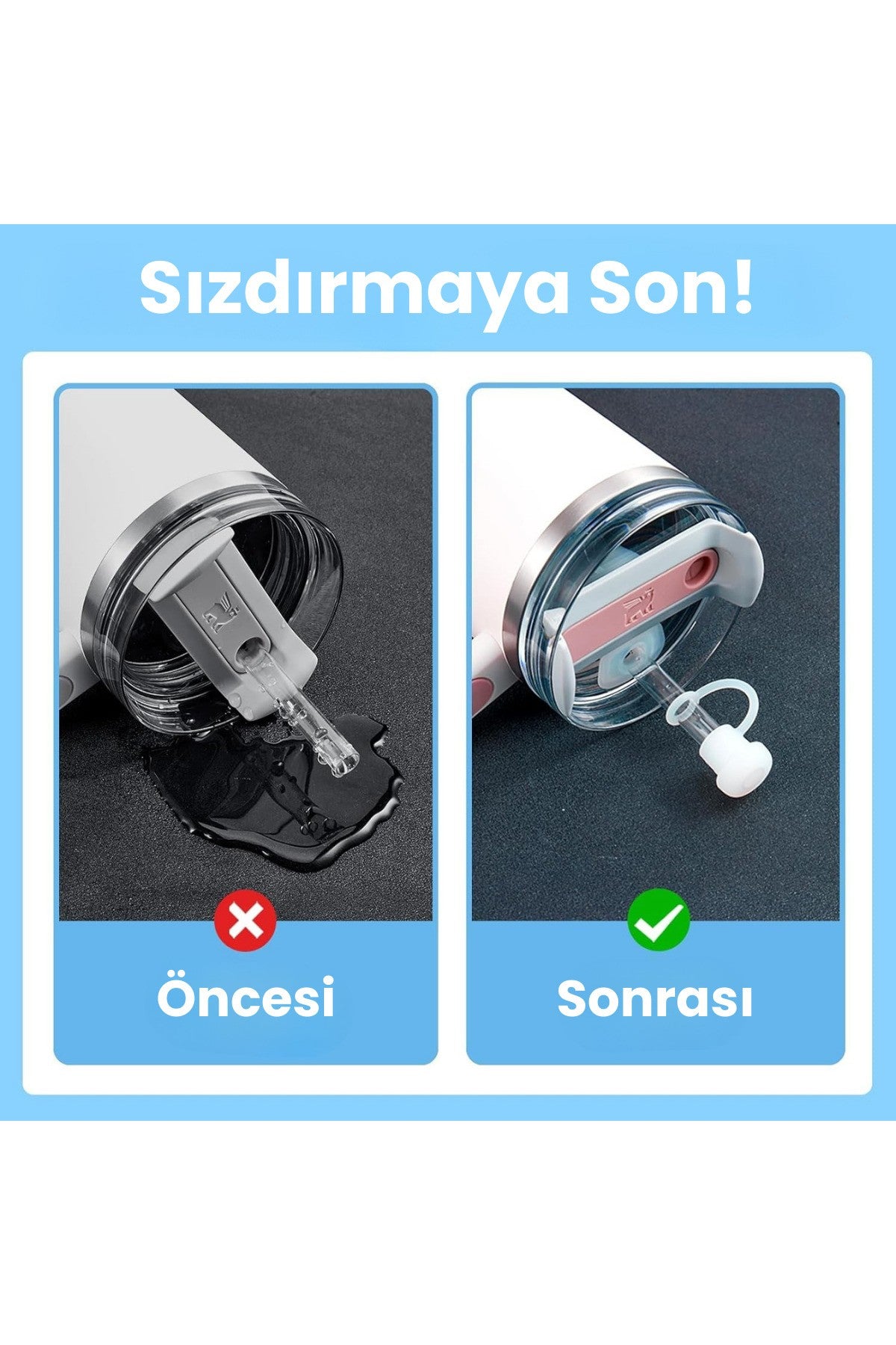 1 Set ( 3 Parça ) Şeffaf Quencher Termos Için Sızdırmaz Dökülmez Set