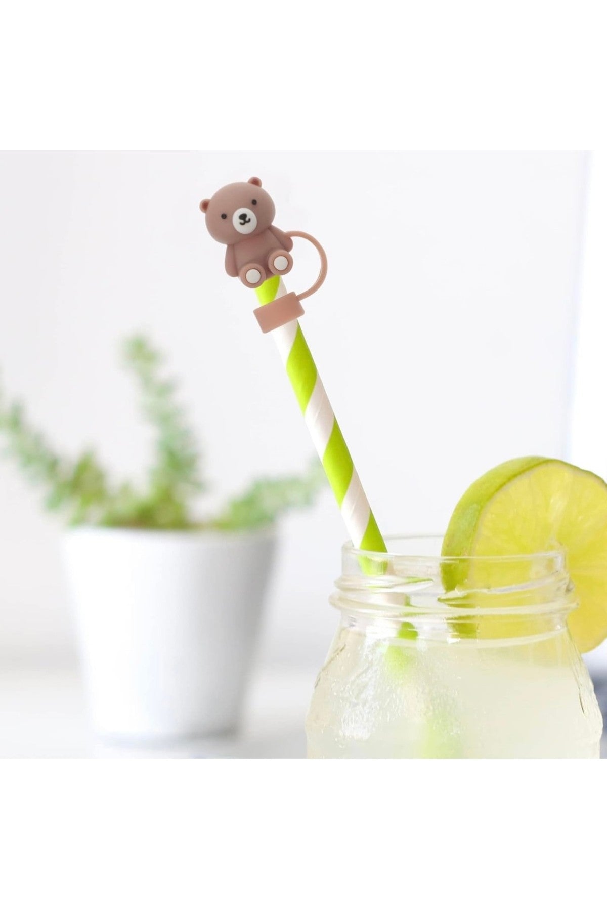 3 Adet 10mm Ayıcık Figürlü Silikon Pipet Kapağı Toz Geçirmez Stnly Quencher Uyumlu Tıpa Seti