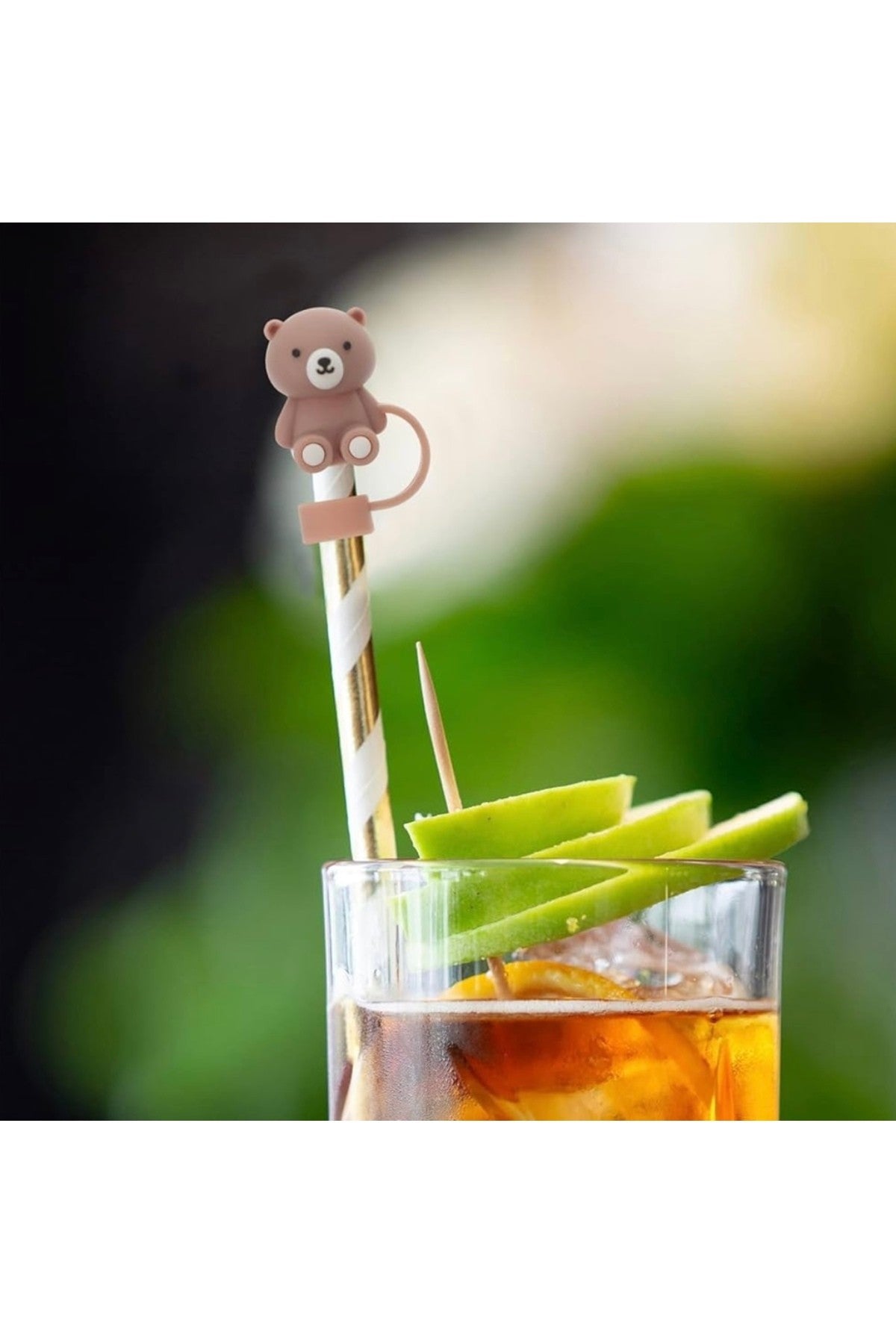 3 Adet 10mm Ayıcık Figürlü Silikon Pipet Kapağı Toz Geçirmez Stnly Quencher Uyumlu Tıpa Seti