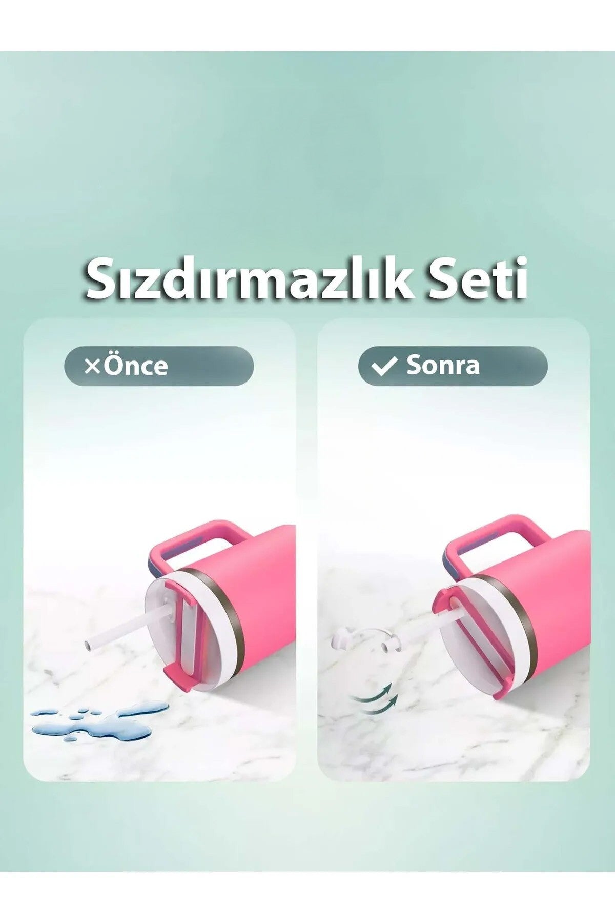Quencher Ve Yeni Nesil Pipetli Termos Uyumlu Termos Figürlü 3 Parça Sızdırmaz Aksesuar Silikon Set