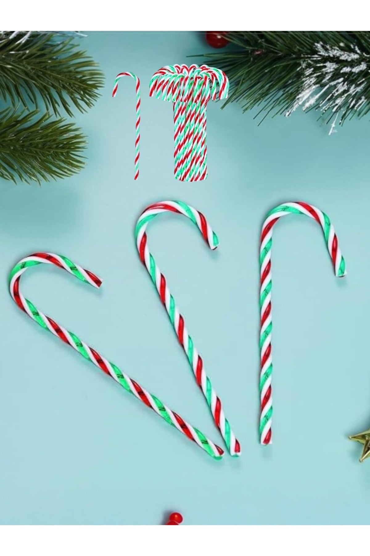 6 Adet Kırmızı Yeşil Beyaz Yılbaşı Baston Şeker Noel Ağaç Süsü Plastik Dekoratif Süs Set