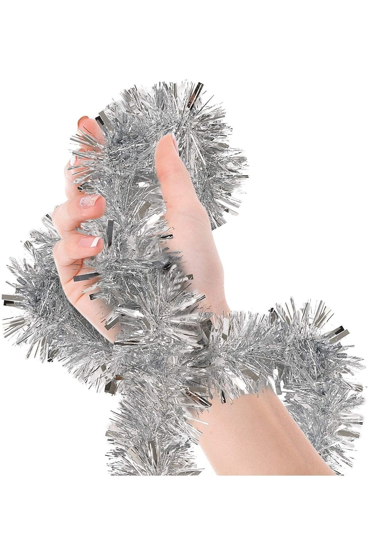 1adet Yılbaşı 1.80 m Gümüş Püskül Tinsel Garland Ağaç Süsü
