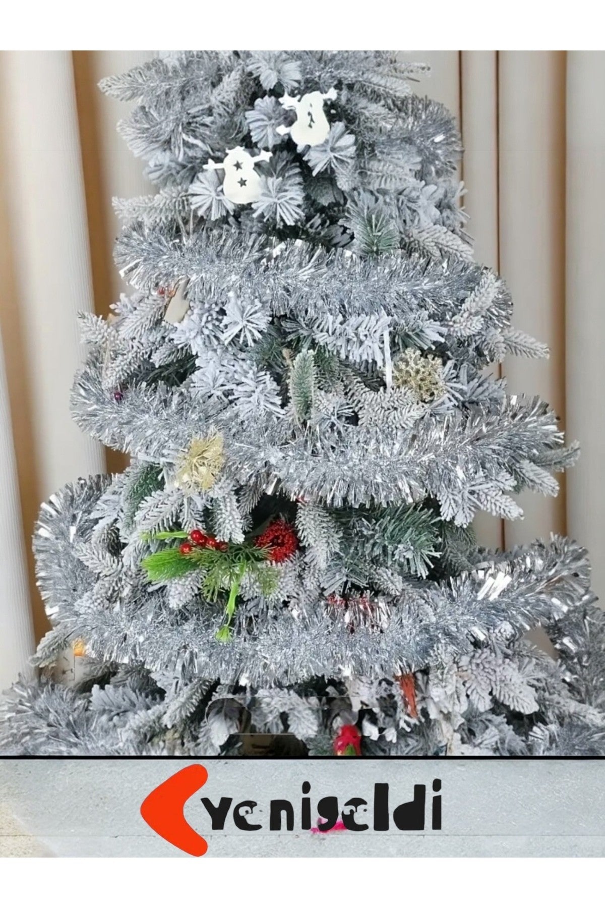 1adet Yılbaşı 1.80 m Gümüş Püskül Tinsel Garland Ağaç Süsü