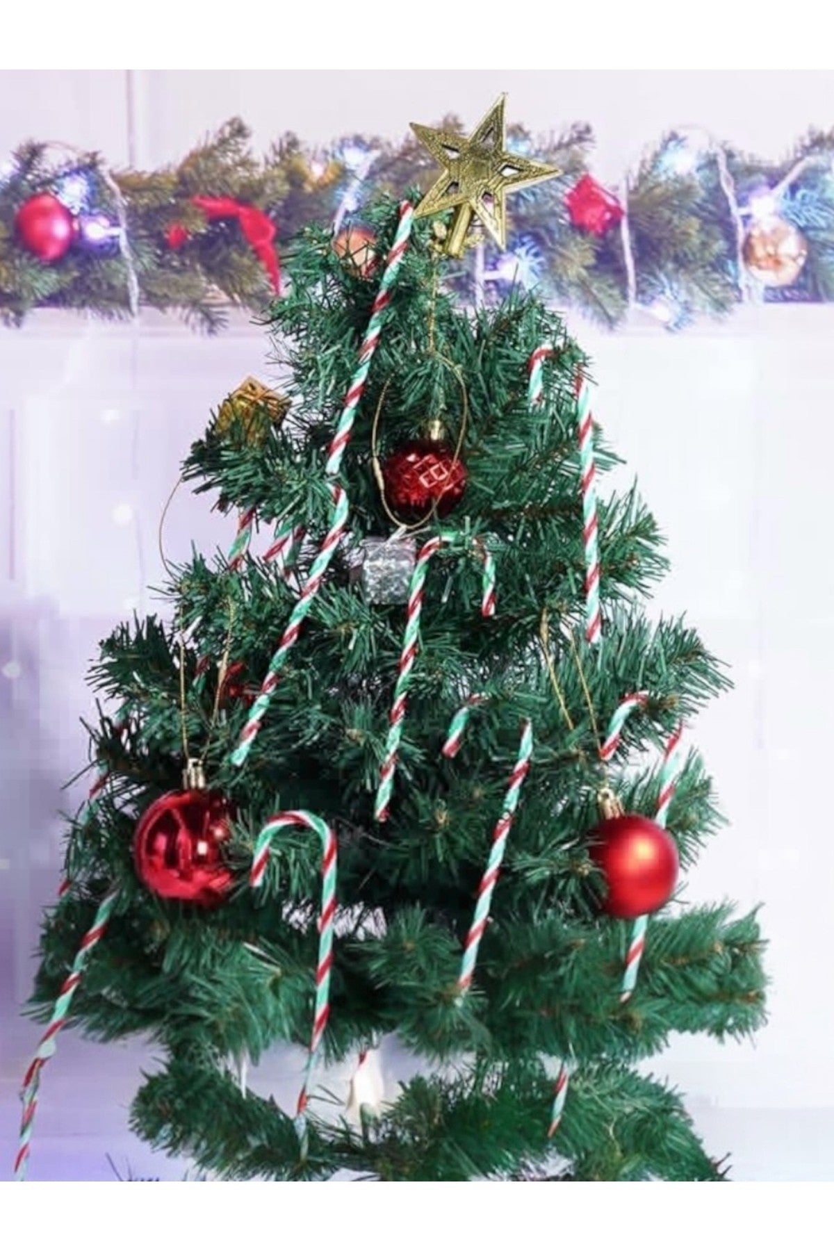 6 Adet Kırmızı Yeşil Beyaz Yılbaşı Baston Şeker Noel Ağaç Süsü Plastik Dekoratif Süs Set