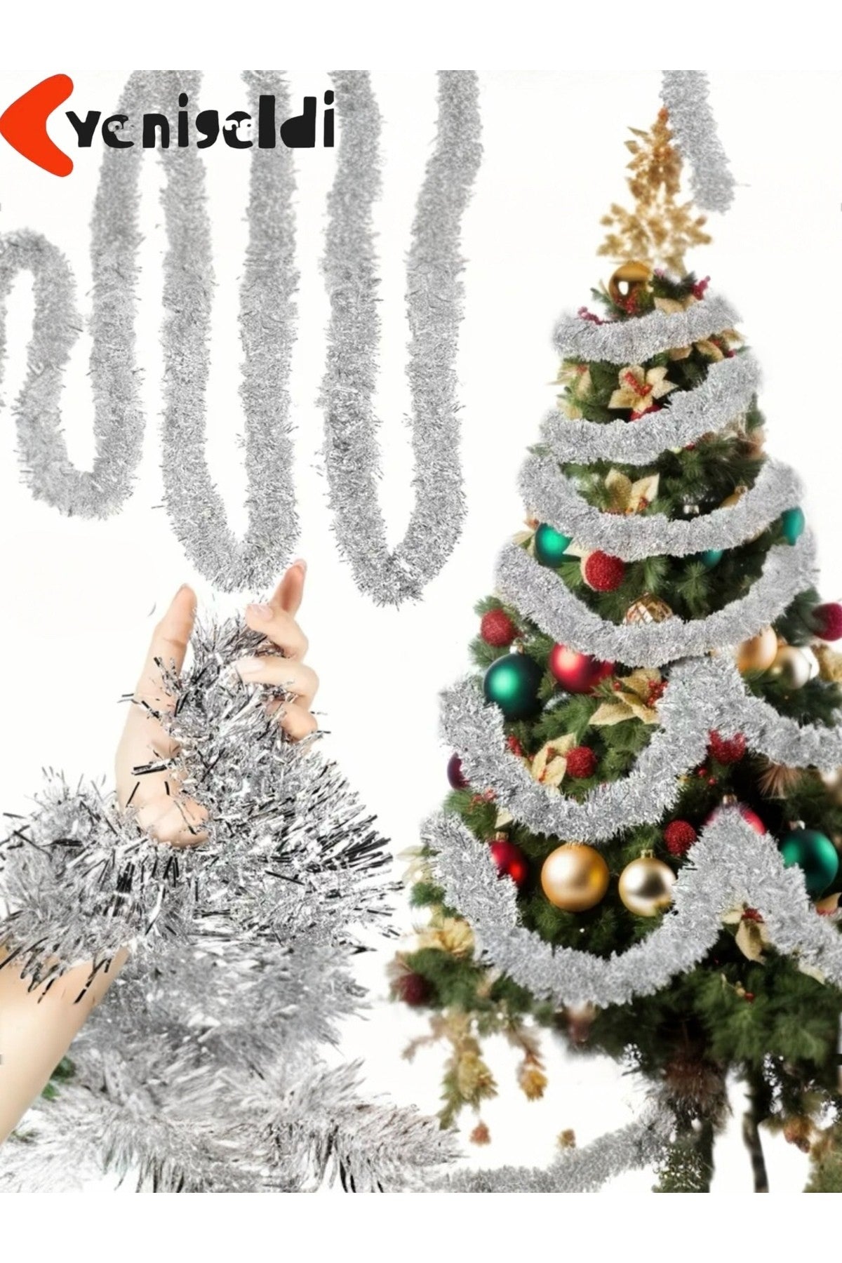 1adet Yılbaşı 1.80 m Gümüş Püskül Tinsel Garland Ağaç Süsü