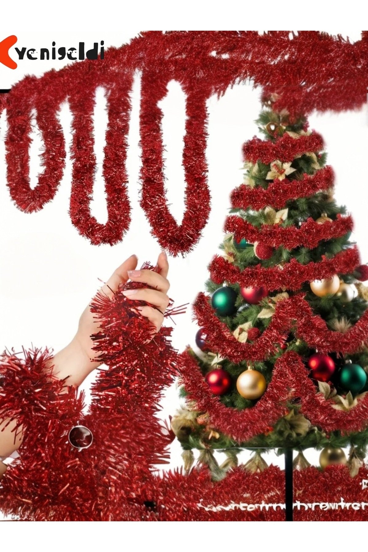 2 Adet 1.7 Metre Kırmızı Kalın Yılbaşı Püskül Süsü Tinsel Garland ,Süs t772