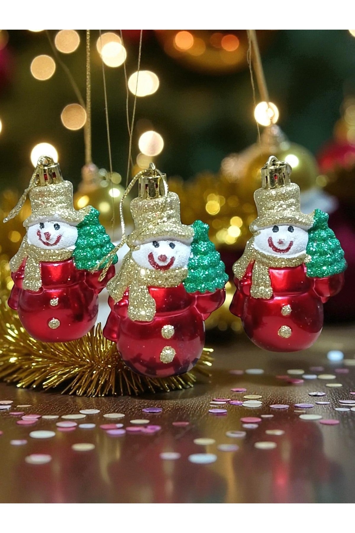 3 Adet Ağaçlı Kardan Adam Yıbaşı Süsü Noel Süs Parti Dekorasyon t223
