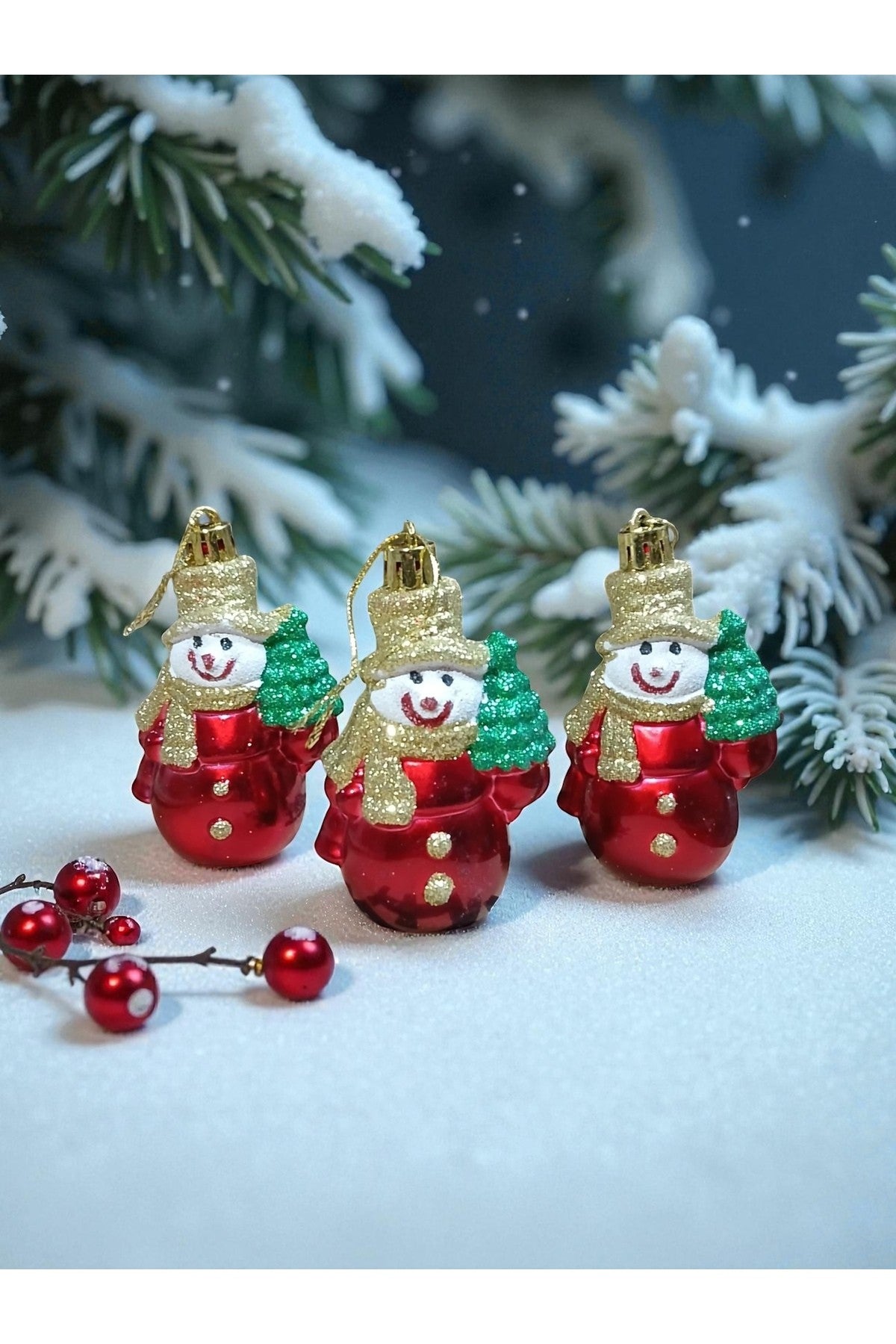 3 Adet Ağaçlı Kardan Adam Yıbaşı Süsü Noel Süs Parti Dekorasyon t223