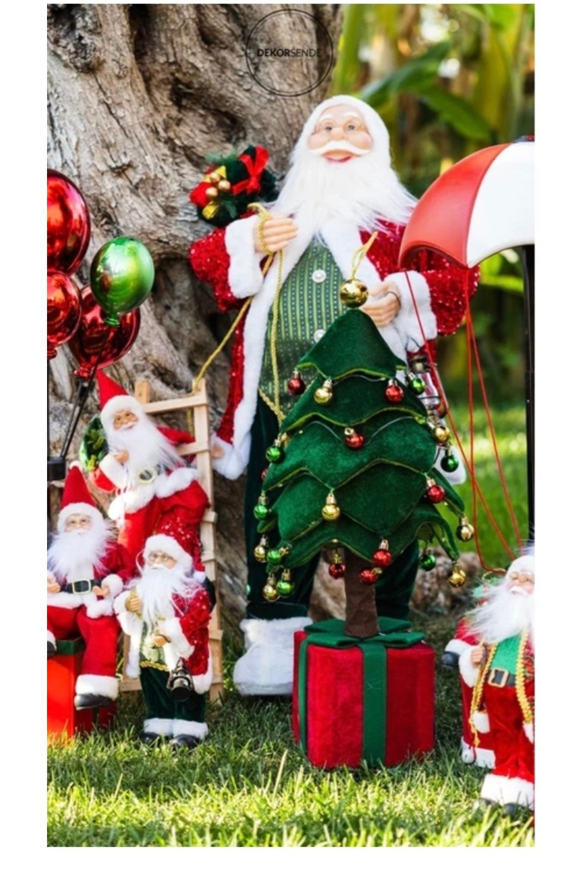 45 cm LED Işıklı Peluş Yılbaşı Ağacı – , Top Süslemeli, Yeni Yıl Yumuşak Kadife Görünümlü Noel Ağacı