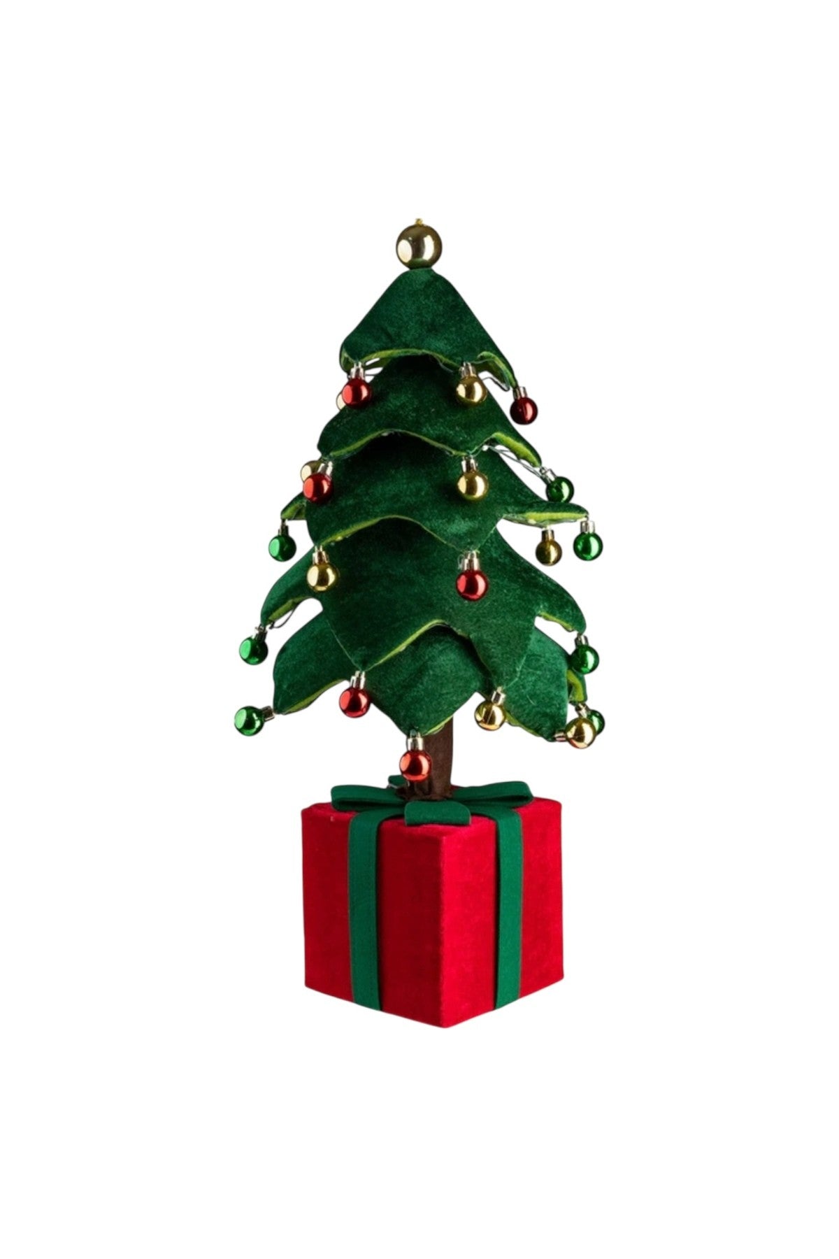 45 cm LED Işıklı Peluş Yılbaşı Ağacı – , Top Süslemeli, Yeni Yıl Yumuşak Kadife Görünümlü Noel Ağacı