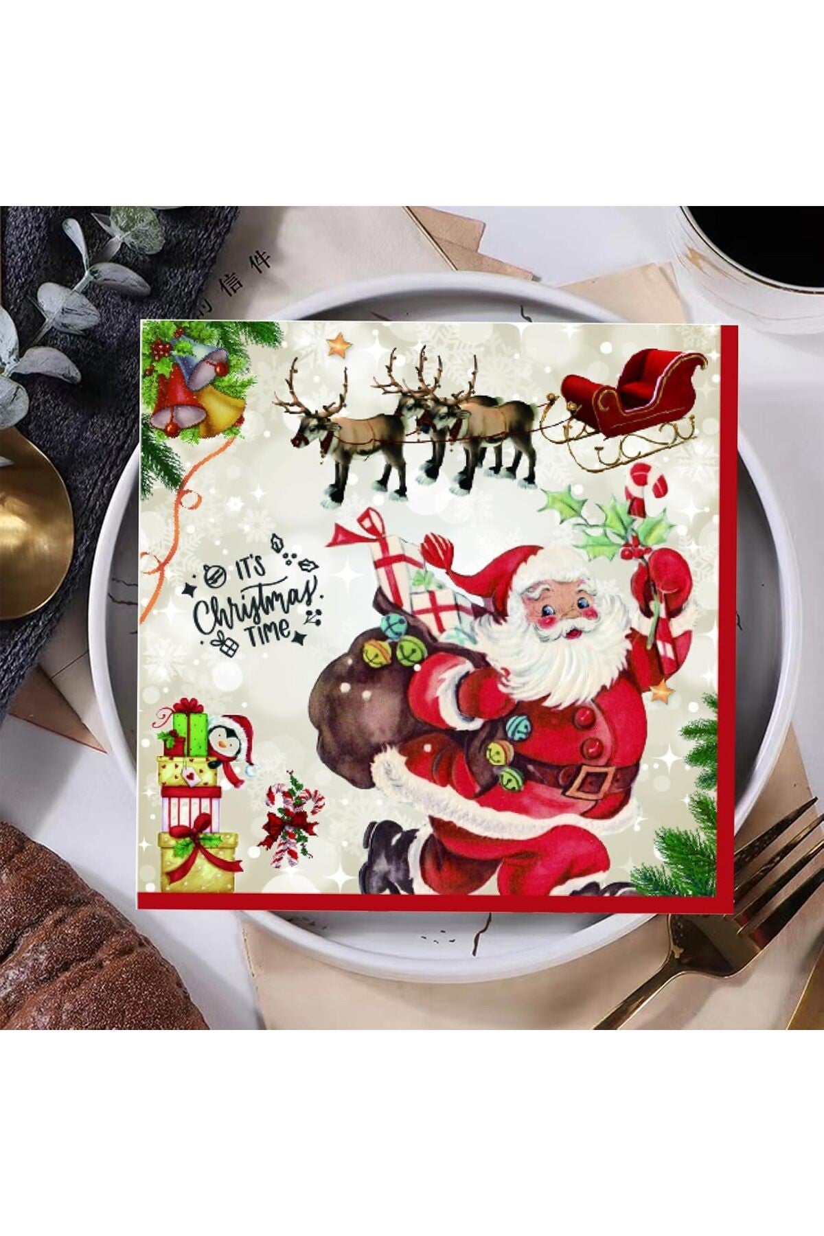 1 Paket (20 Adet) Noel Baba Kar Tanesi Geyikler Kağıt Peçeteler