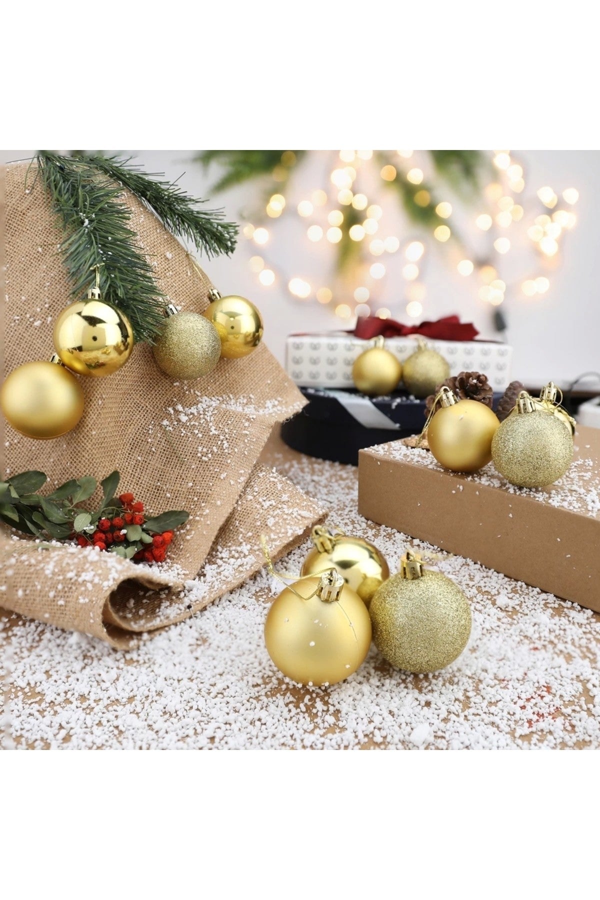12'li Gold 6 Cm Yılbaşı Topu, Çam Ağacı Topu, Süs Topu