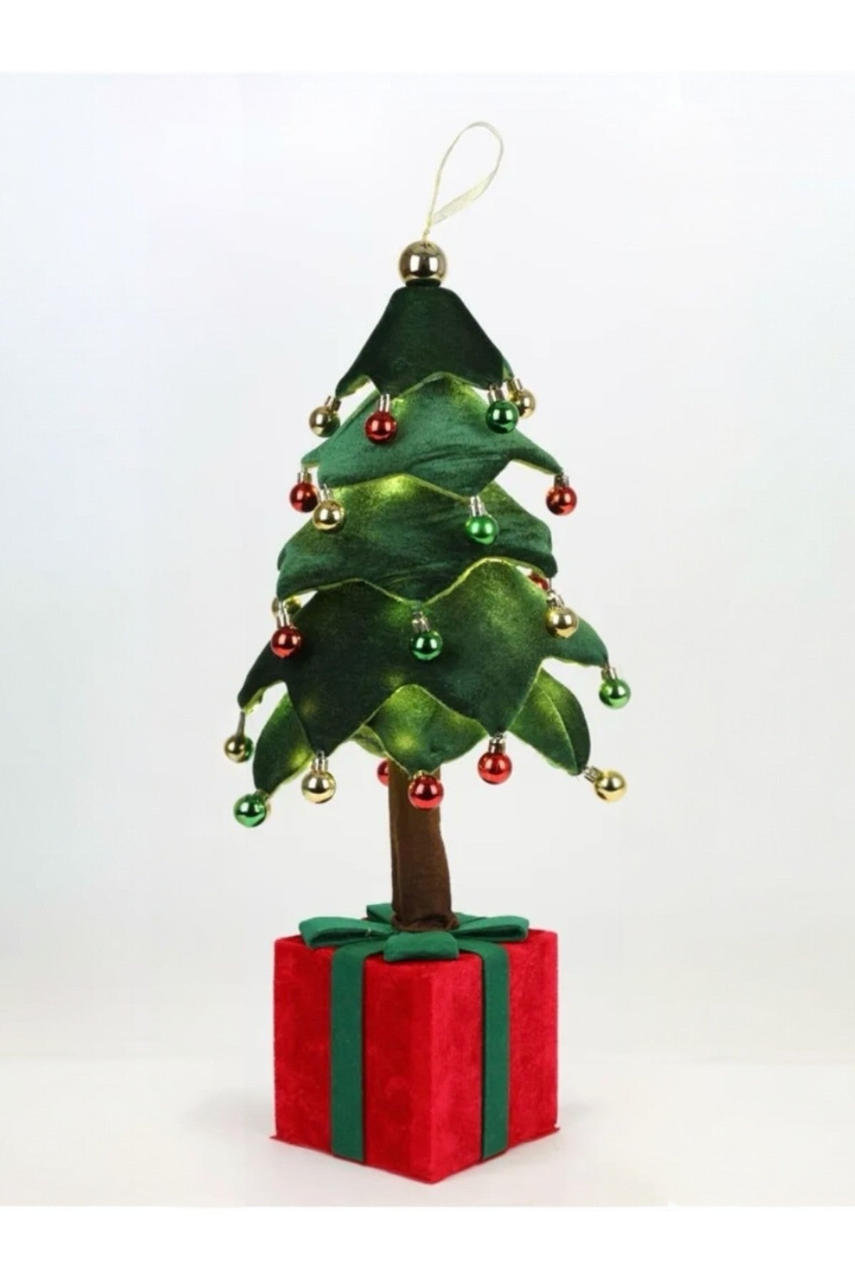 45 cm LED Işıklı Peluş Yılbaşı Ağacı – , Top Süslemeli, Yeni Yıl Yumuşak Kadife Görünümlü Noel Ağacı