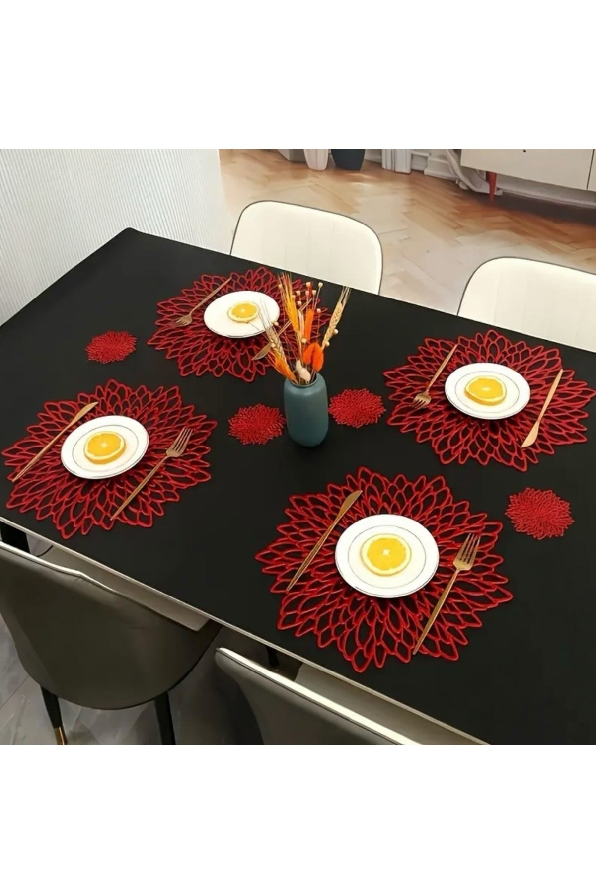 1 Adet Çiçekli Kaymaz Amerikan Servisi Çiçek Desenli Yıkanabilir Vinil