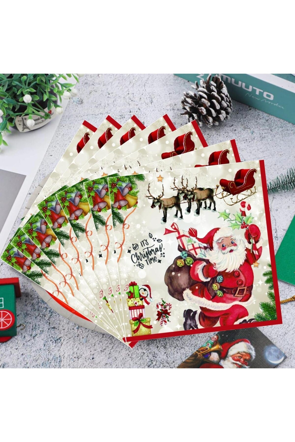 1 Paket (20 Adet) Noel Baba Kar Tanesi Geyikler Kağıt Peçeteler