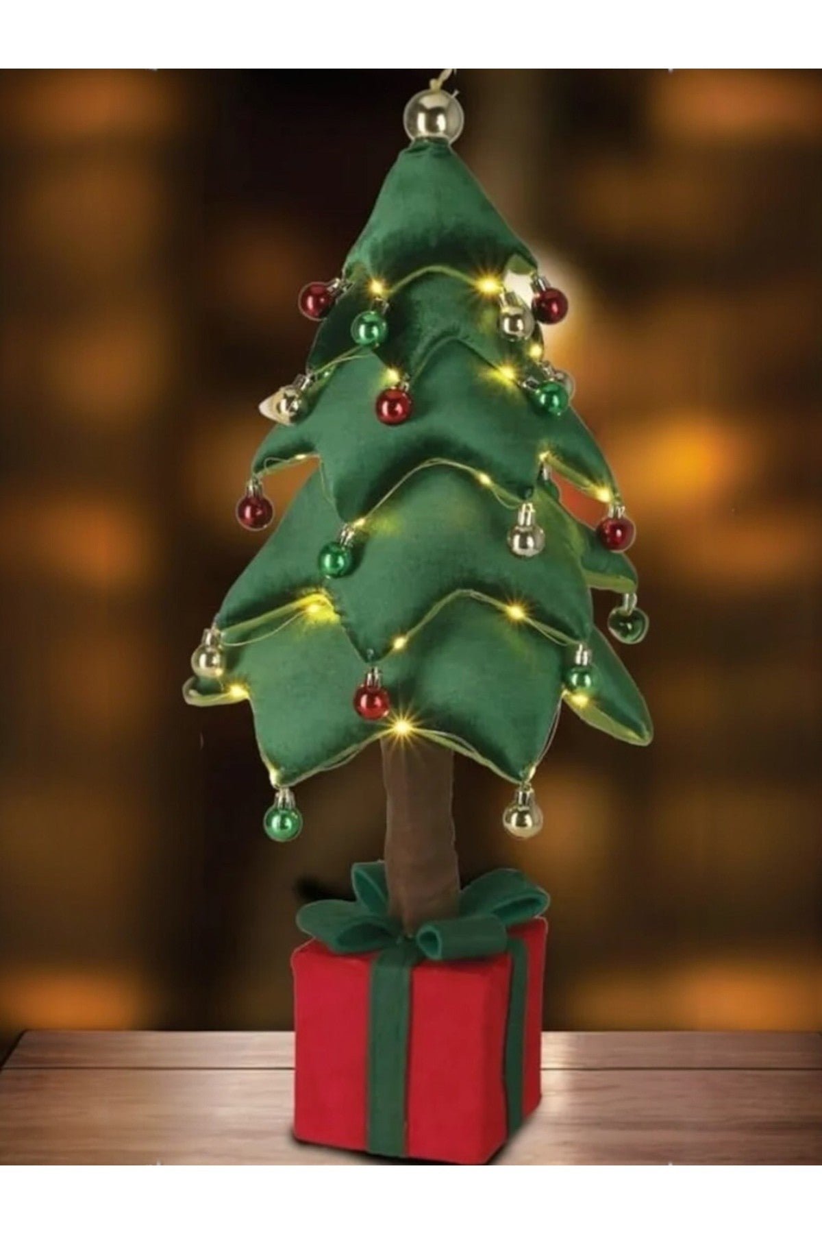 45 cm LED Işıklı Peluş Yılbaşı Ağacı – , Top Süslemeli, Yeni Yıl Yumuşak Kadife Görünümlü Noel Ağacı