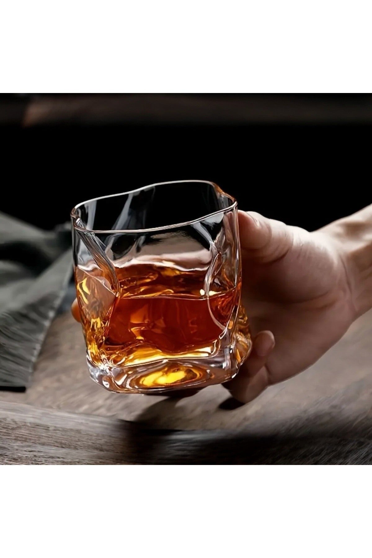 1 Adet Beyaz İrregular İskandinav Tarzı Bükülme Cam Viski, Kokteyl, Bourbon Sunum 236ml
