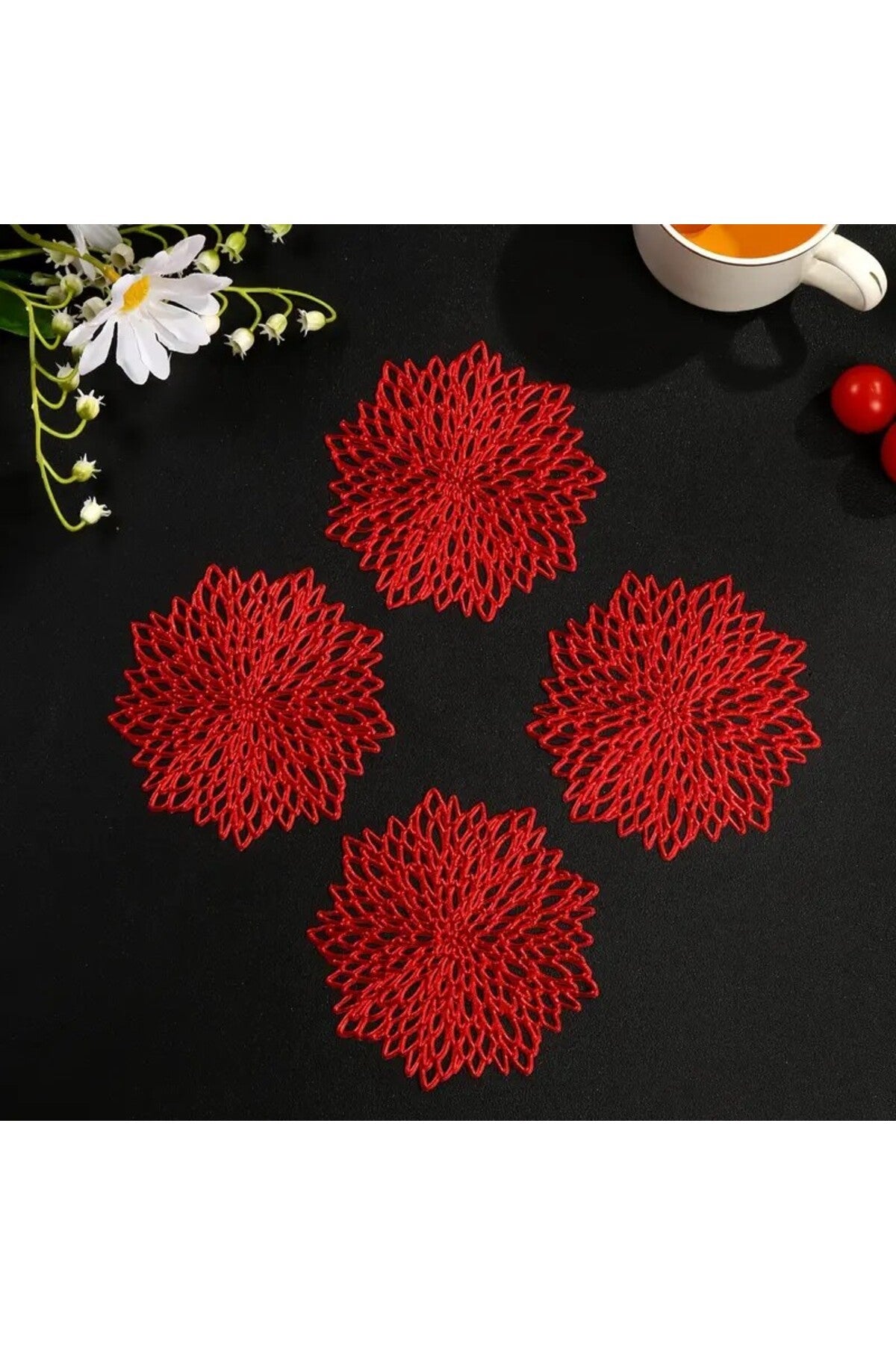2 Adet Çiçekli Kaymaz Bardak Altlığı Çiçek Desenli Yıkanabilir Vinil