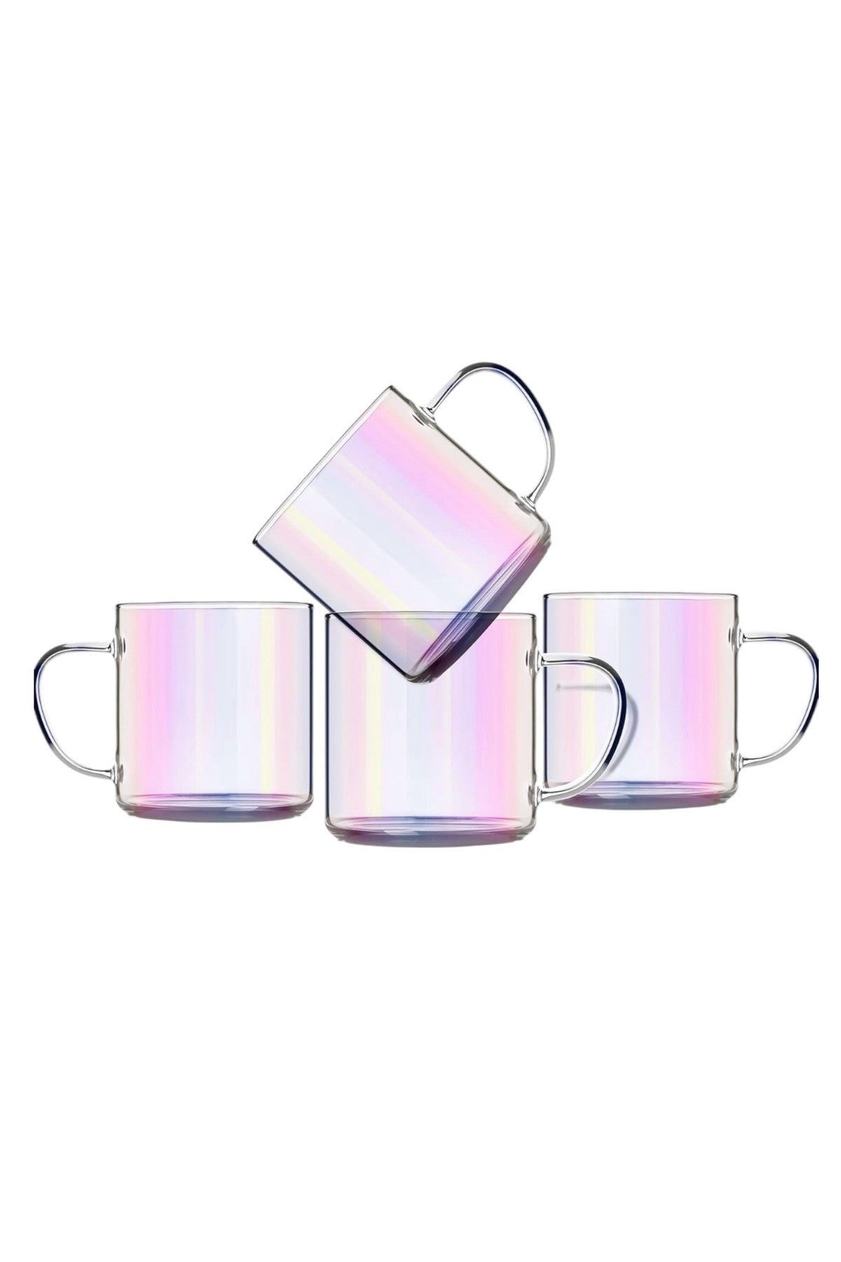 6 Adet ( 8 cm -6 cm ) Gökkuşağı Borosilicate Isıya Dayanıklı Termisil Rainbow Glass Cup