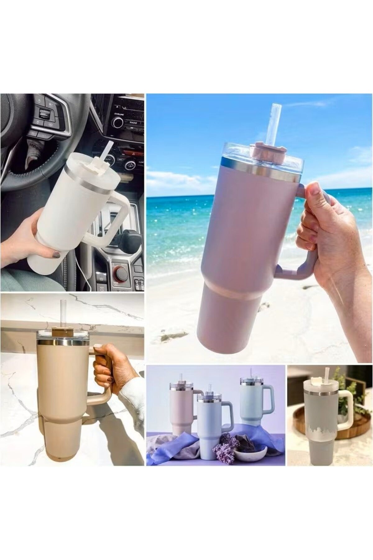 6 Adet Stanly Quencher Uyumlu Renkli Şeffaf Pipet ve 1 Adet Temizleme Fırçası