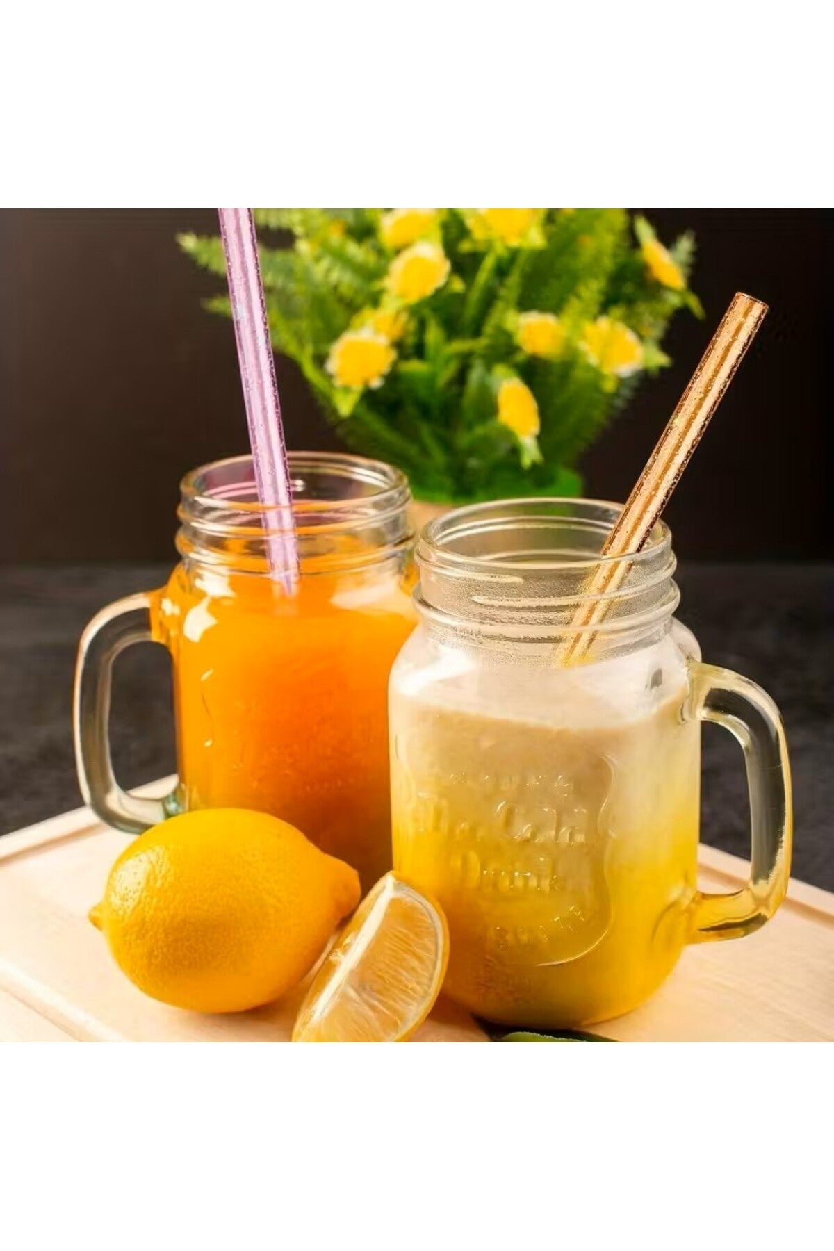 6 Adet Stanly Quencher Uyumlu Renkli Şeffaf Pipet ve 1 Adet Temizleme Fırçası